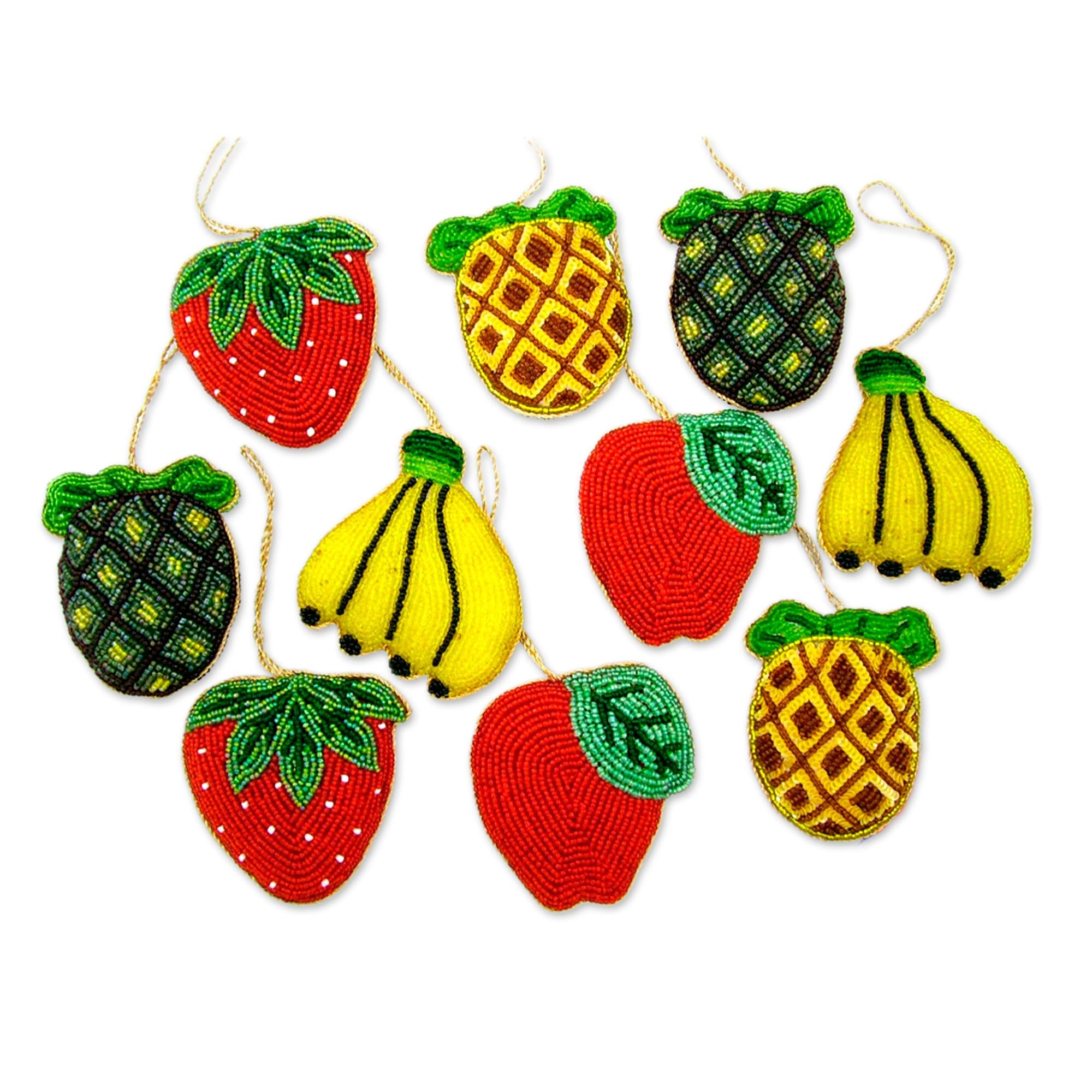 Handmade Beaded Cotton Holiday Ornaments - Set of 10 Assorted 'Luscious Fruit' Decorations for Christmas Tree & Home Decor | Novica Handcrafted Gift