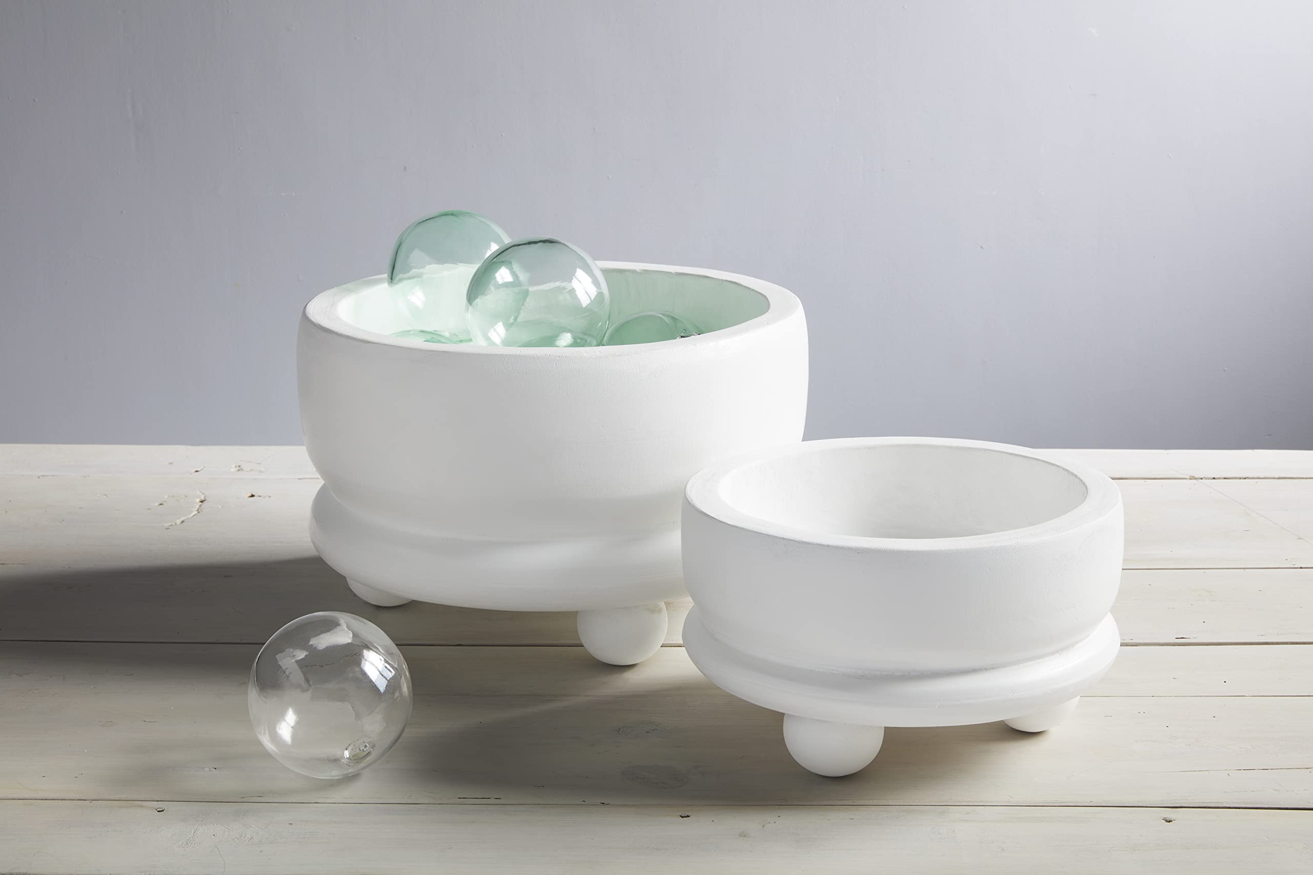 Mud Pie Paulownia Wooden Footed Serving Bowls - Set of 2 (Small 7