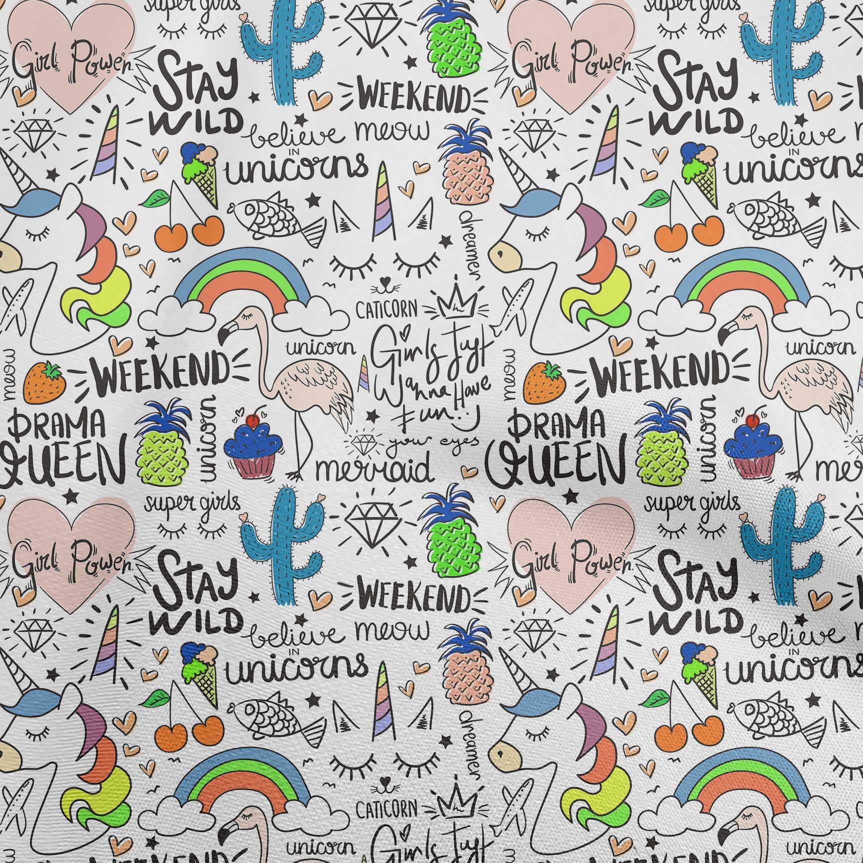oneOone Rayon Light Beige Fabric with Unicorn Print - 56 Inch Wide Sewing Material for DIY Clothing, Dresses & Home Decor | Soft Printed Fabric by The Yard for Crafts, Quilting & Fashion Projects