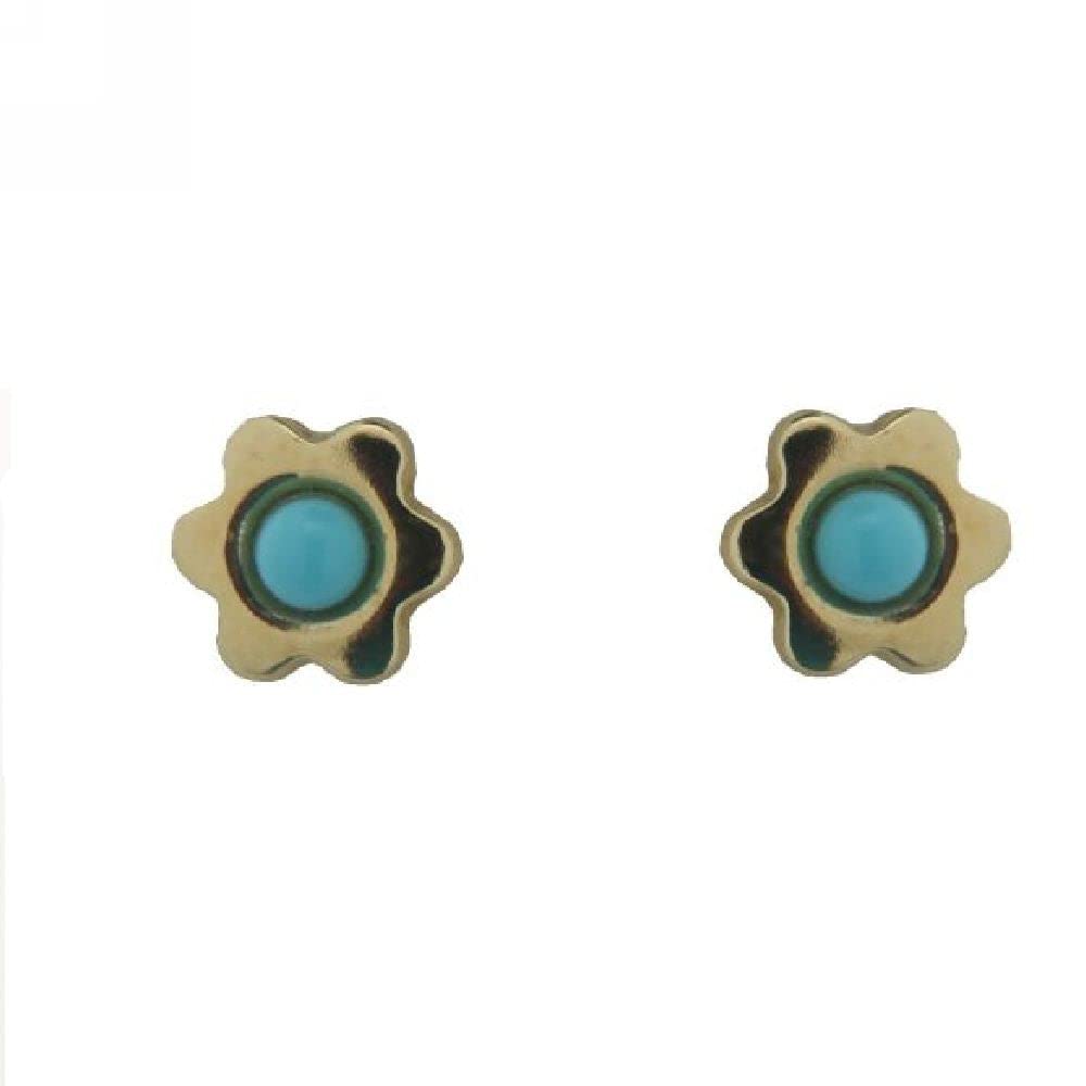 18K Solid Yellow Gold Turquoise Paste Bead Flower Covered Screwback Earrings for Women – Vintage Style Dangle Earrings for Parties, Weddings & Special Occasions