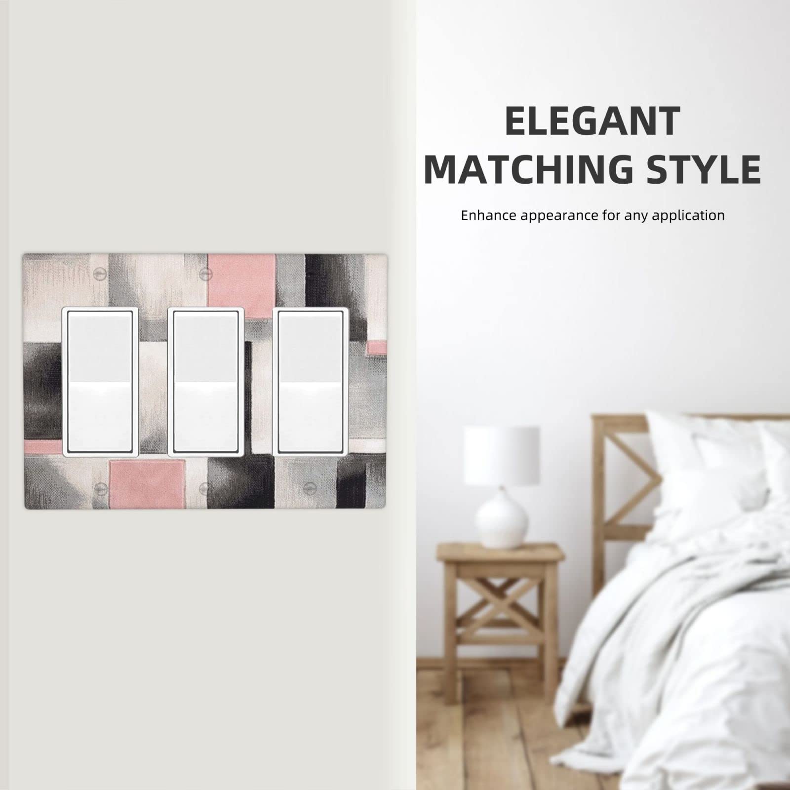 Modern Geometric 3-Gang Rocker Light Switch Cover - Blush Pink Abstract Art Wall Plate, GFCI Outlet Cover for Bedroom, Bathroom & Home Decor | Stylish & Durable Electrical Switch Plates for Modern Interiors