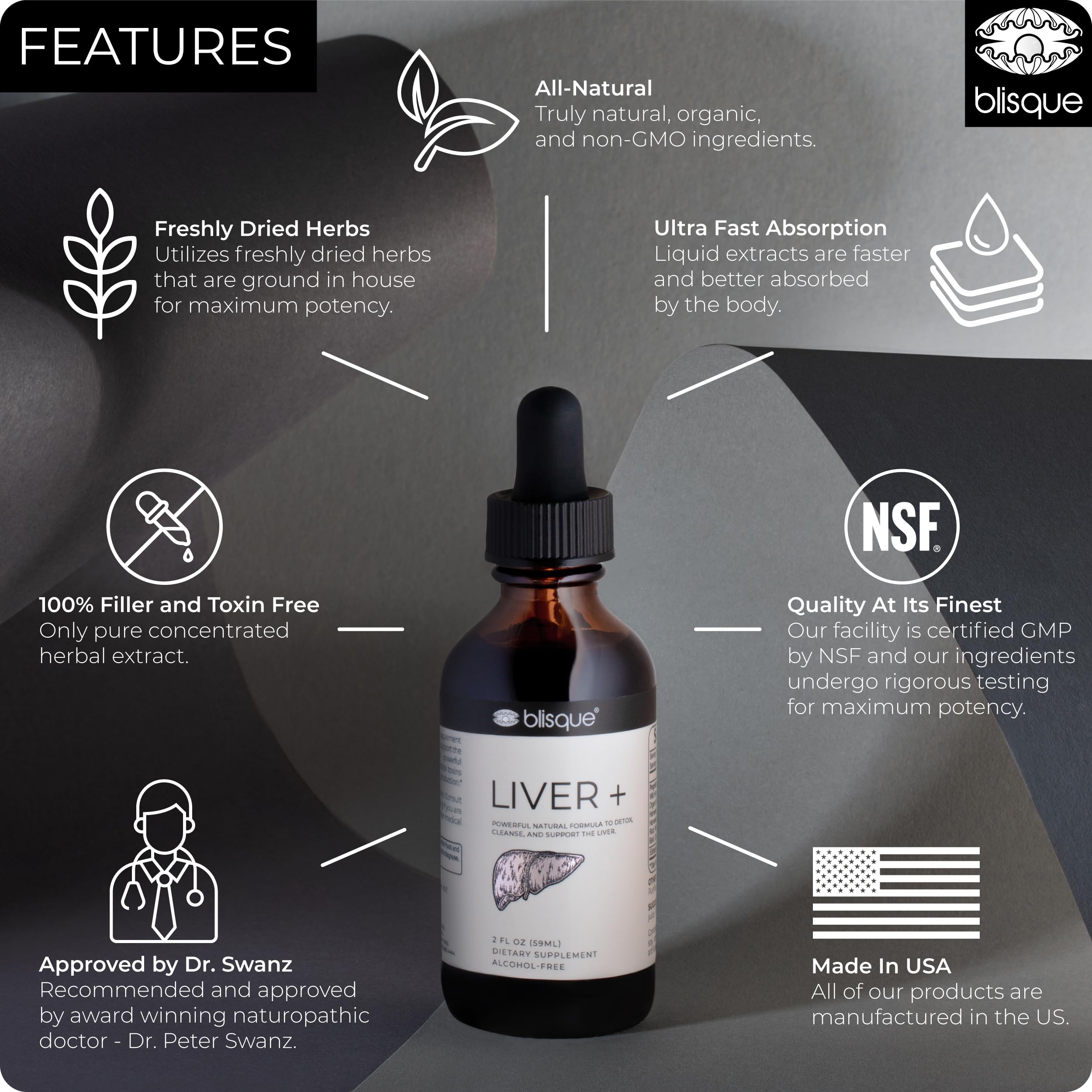 Blisque Liver Complex Supplement – Natural Detox & Cleanse with Milk Thistle & Dandelion Root | Doctor-Approved Liver Support | 2oz (59 Servings) | Promotes Liver Repair & Healthy Digestion | Ideal for Post-Holiday Cleansing & Daily Wellness Routine