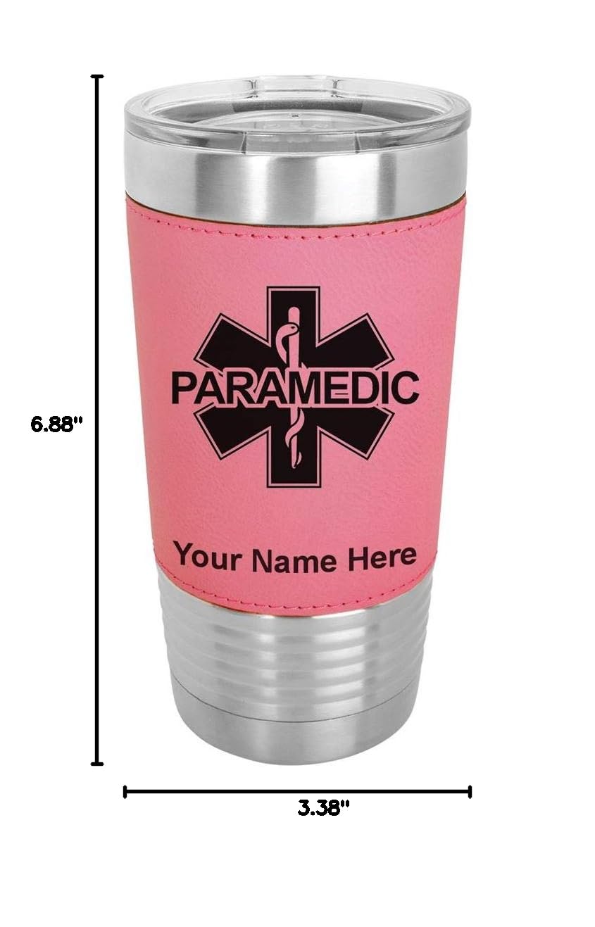 LaserGram 20oz Vacuum Insulated Stainless Steel Tumbler Mug with Personalized Engraving - Faux Leather Handle, Pink - Perfect for Paramedics, Nurses & Healthcare Workers - Keeps Drinks Hot/Cold for Hours - Ideal for Hospitals, EMS & Outdoor Adventures