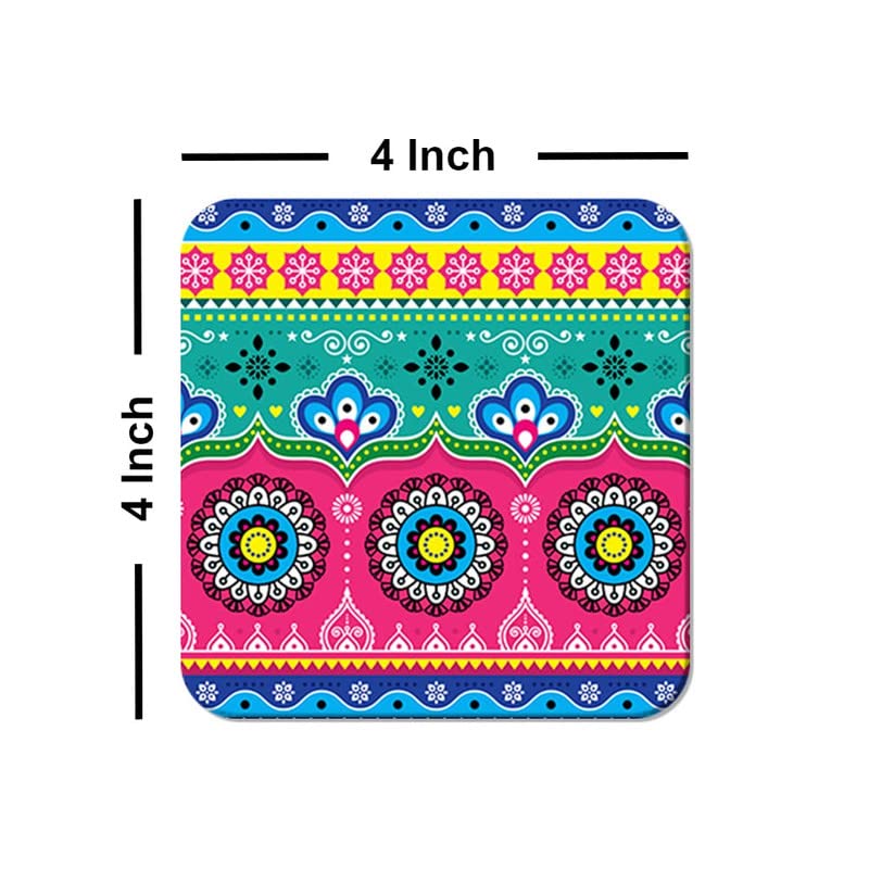 Shri Kanth Art Indian Culture Set of 6 Printed Coasters - 4x4 Inch MDF Square Coasters for Tea, Coffee & Water Glasses - Perfect for Home Decor, Kitchen & Dining Table Protection
