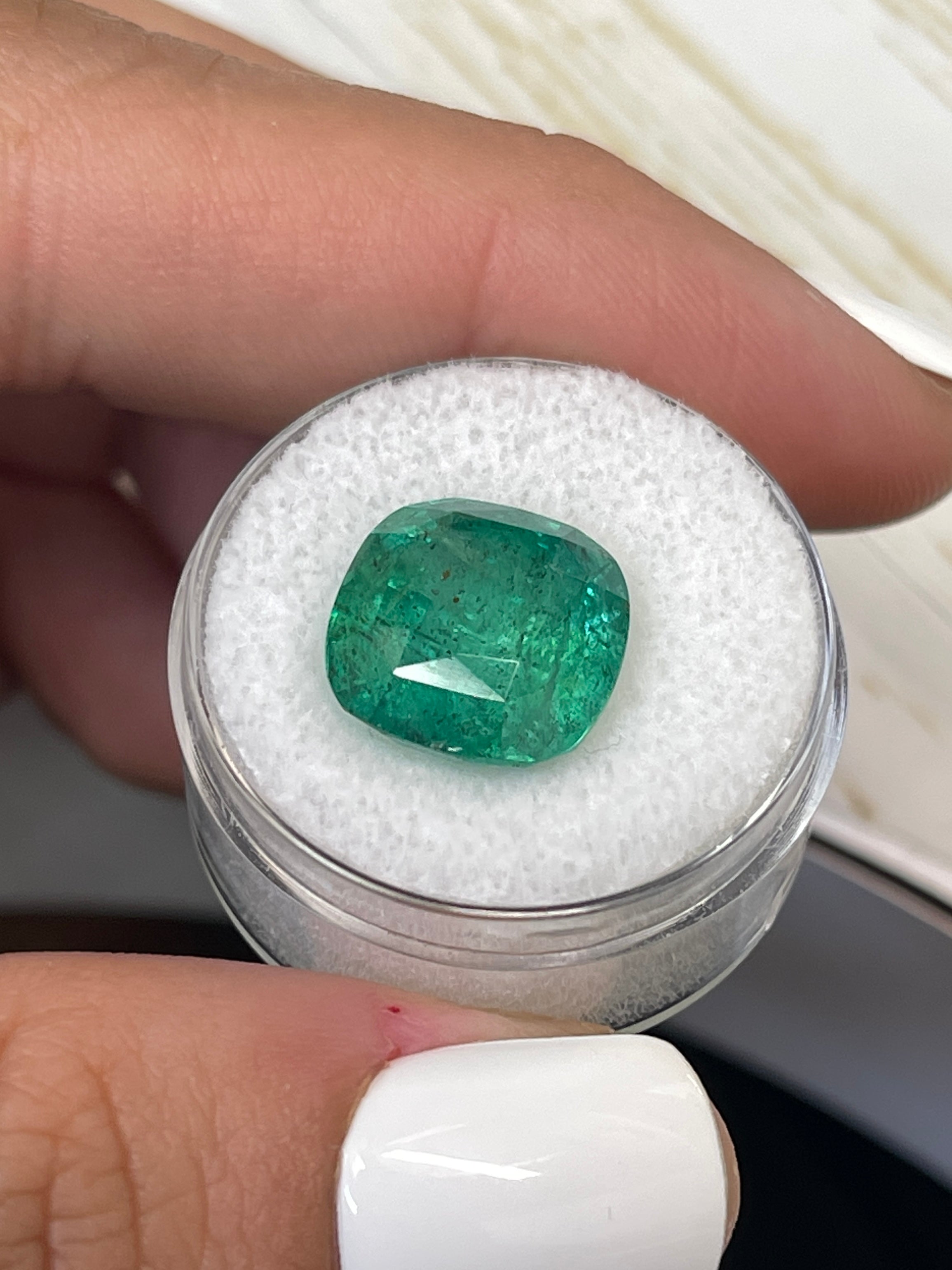 12.5x12.5mm 9.12 Carat Natural Zambian Emerald - Earthy Green Loose Gemstone, Round Cushion Cut for Jewelry Making, Engagement Rings & Collector's Pieces