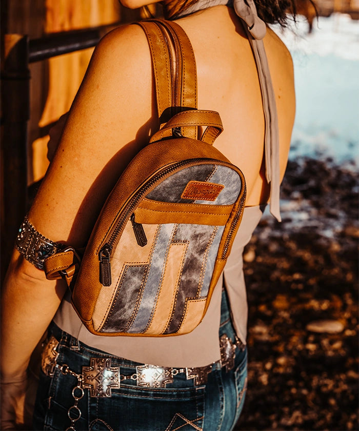 Wrangler Denim Textured Sling Bag for Men & Women - Stylish Crossbody Shoulder Bag for Travel, Hiking, and Everyday Use