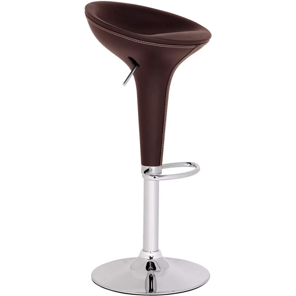 Alpha Leather Contemporary Bombo Style Adjustable Barstool - Coffee Baseball Stitch - Perfect for Home Bars, Kitchens, and Modern Living Spaces