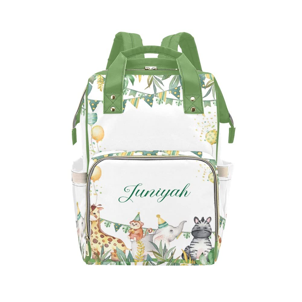 Eiis Personalized Diaper Backpack - Custom Name Giraffe Monkey Elephant Zebra Print Nursing Baby Bag for Moms, Large Travel Daypack | Perfect for Hospital Visits, Daycare & Family Outings