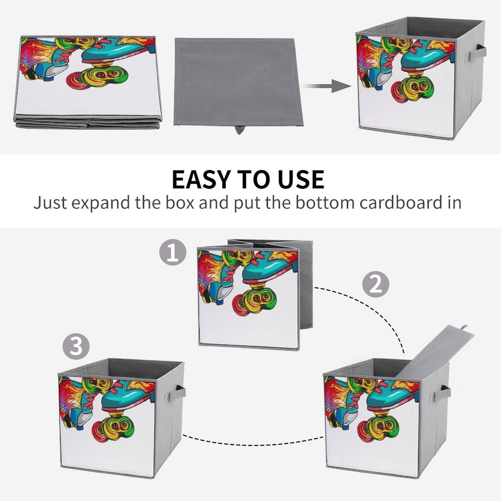 6-Pack Colorful Roller Skates Collapsible Storage Bins with Handles - Large Closet Organizer, Clothing Storage Boxes for Home, Office & Kids Room Organization