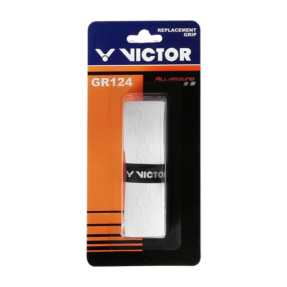 Victor GR 124 Badminton Replacement Grip - Premium White Overgrip for Tennis & Badminton Rackets - Enhanced Sweat Absorption & Superior Grip Control for Competitive Play & Training