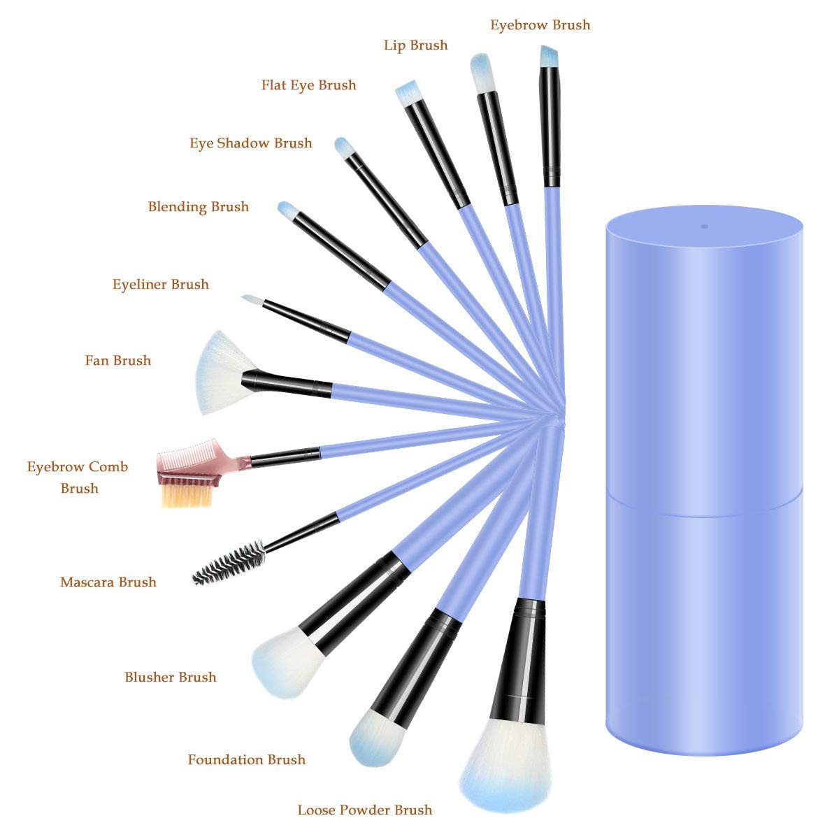 BELLA HARARO Professional 12-Piece Makeup Brush Set with Storage Barrel - Soft Synthetic Bristles for Foundation, Blush, Eyeshadow & More - Perfect for Travel & Professional Makeup Artists (Blue)
