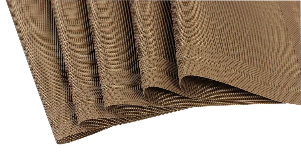 Heat Resistant & Stain Resistant PVC Placemats Set of 5 - Washable Vinyl Table Mats for Dining & Kitchen - Brown Woven Placemats (Style 2) - Perfect for Family Dinners, Parties & Daily Use