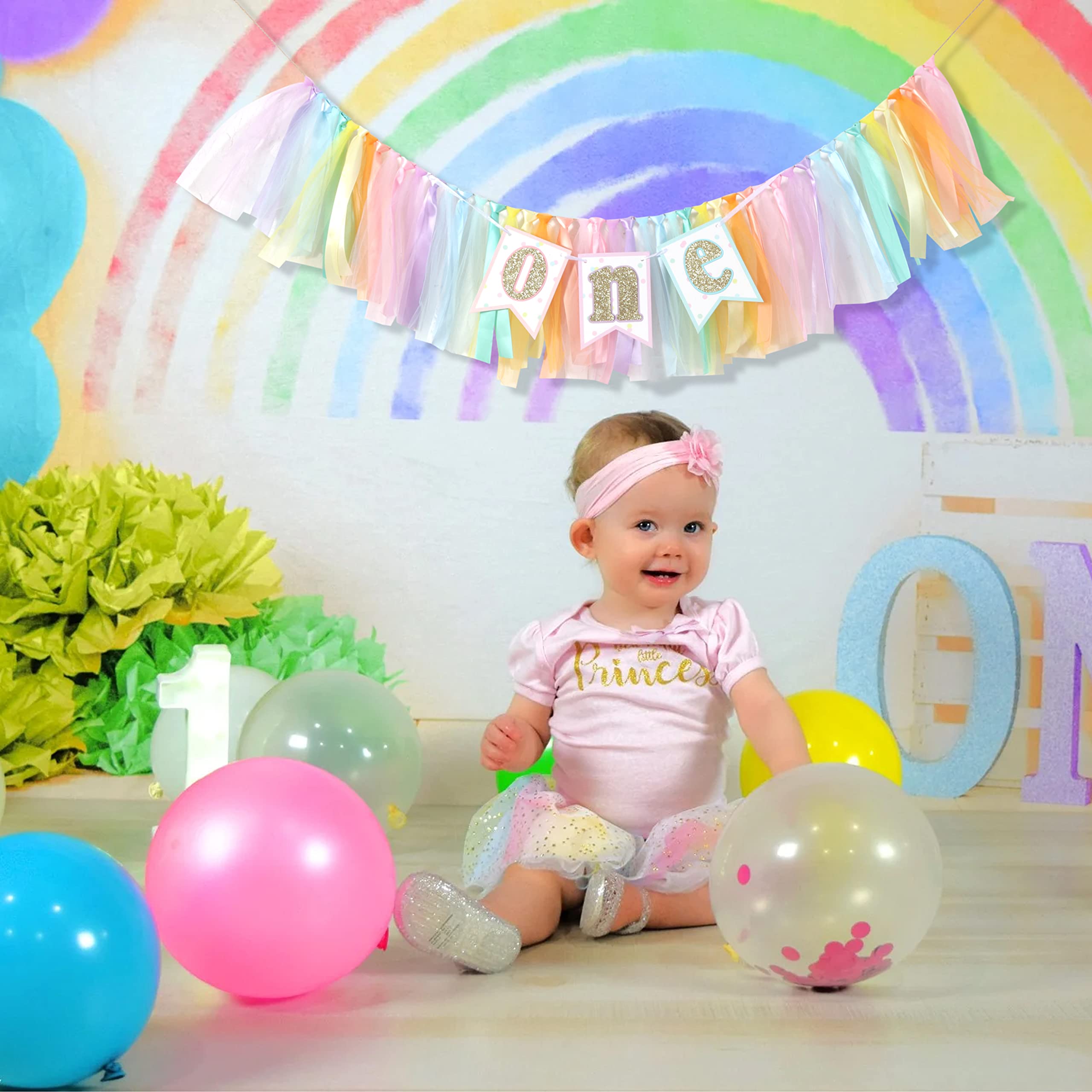 Rainbow High Chair Banner for 1st Birthday - Girl's First Birthday Tutu Banner, Ice Cream Party Decorations, Baby Shower & Birthday Party Supplies - Perfect for Cake Smash Photos, Highchair Decor, and Rainbow-Themed Celebrations