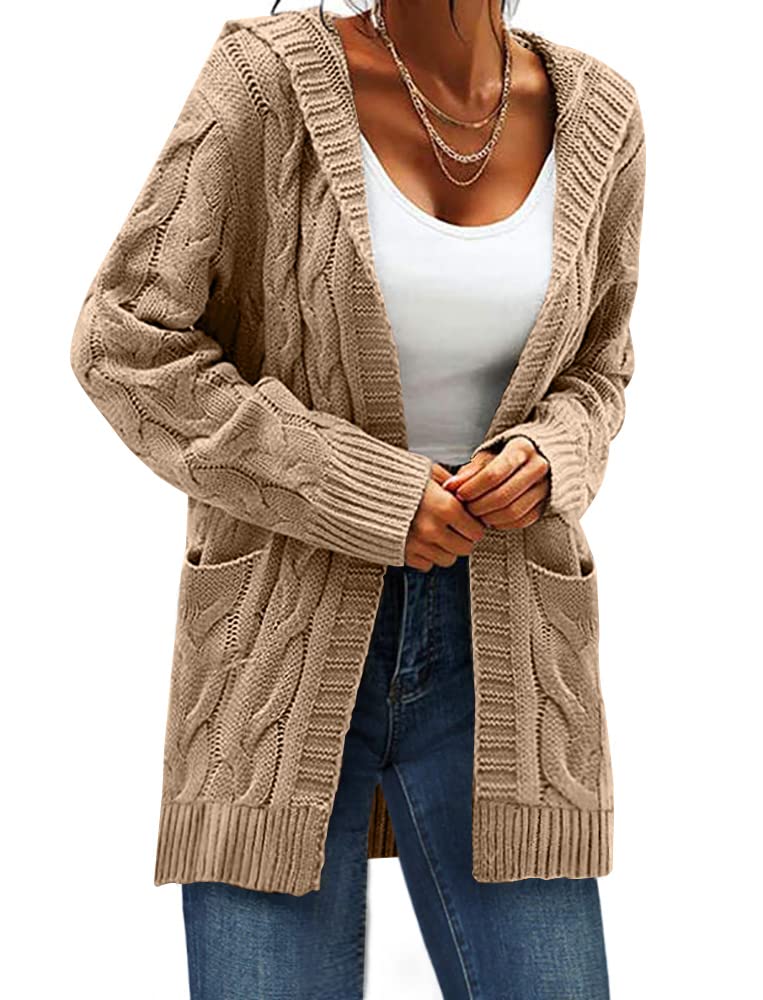 GeGekoko Women's Oversized Hooded Cardigan Sweater - Long Sleeve Chunky Cable Knit with Pockets | Cozy Fall & Winter Layering for Casual Outfits