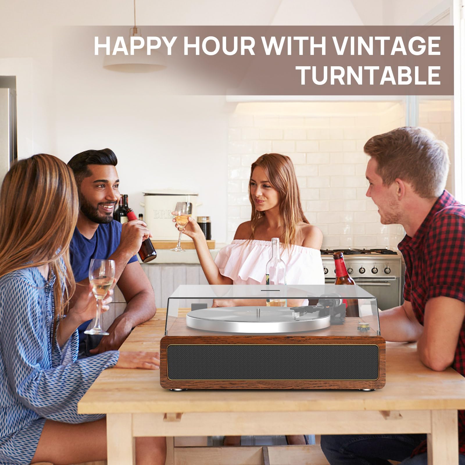 Wireless Bluetooth Turntable with Built-in Speakers - Belt Drive Vinyl Record Player with Auto Stop, 33/45 RPM Speed, RCA & AUX Output - Perfect for Home Entertainment & Vinyl Enthusiasts