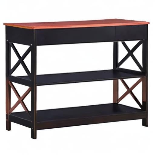 Pemberly Row Transitional One-Drawer Console Table - Cherry & Black Wood Entryway Table for Hallway, Living Room or Bedroom Decor