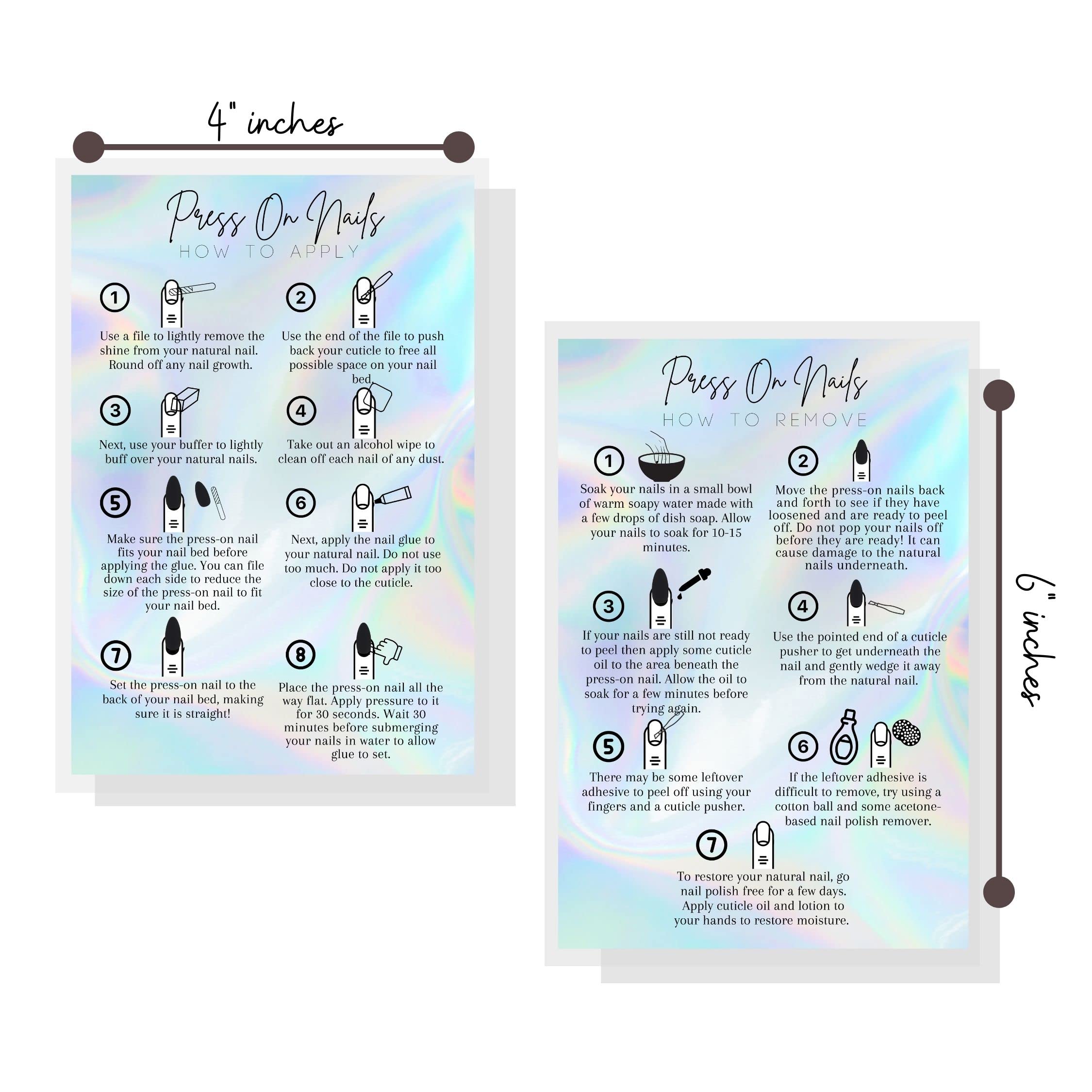 30-Pack Press On Nails Instruction Postcards | 4x6 Inch DIY Nail Kit Guide Cards with Rainbow Design | Perfect for Nail Salons, Home Manicures & Nail Art Beginners
