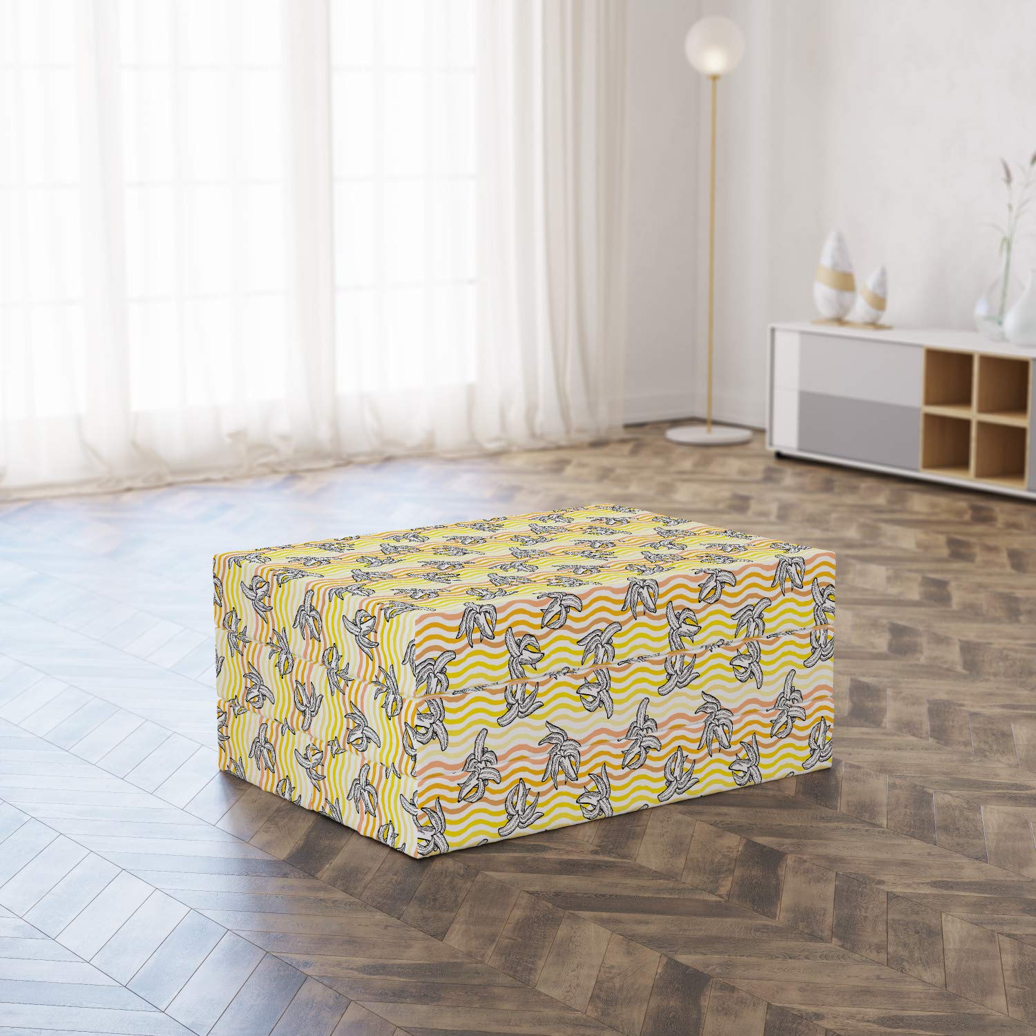 Ambesonne Foldable Mattress with Banana Sketch Design - 74.8
