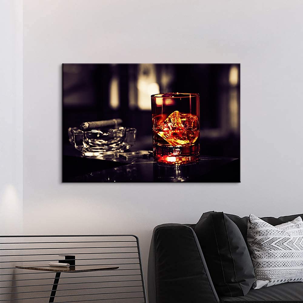 Whiskey Wall Art Decor - Framed Kitchen & Dining Room Decor (28''Hx40''W) - Perfect for Home Bar, Restaurant, or Man Cave Decorations