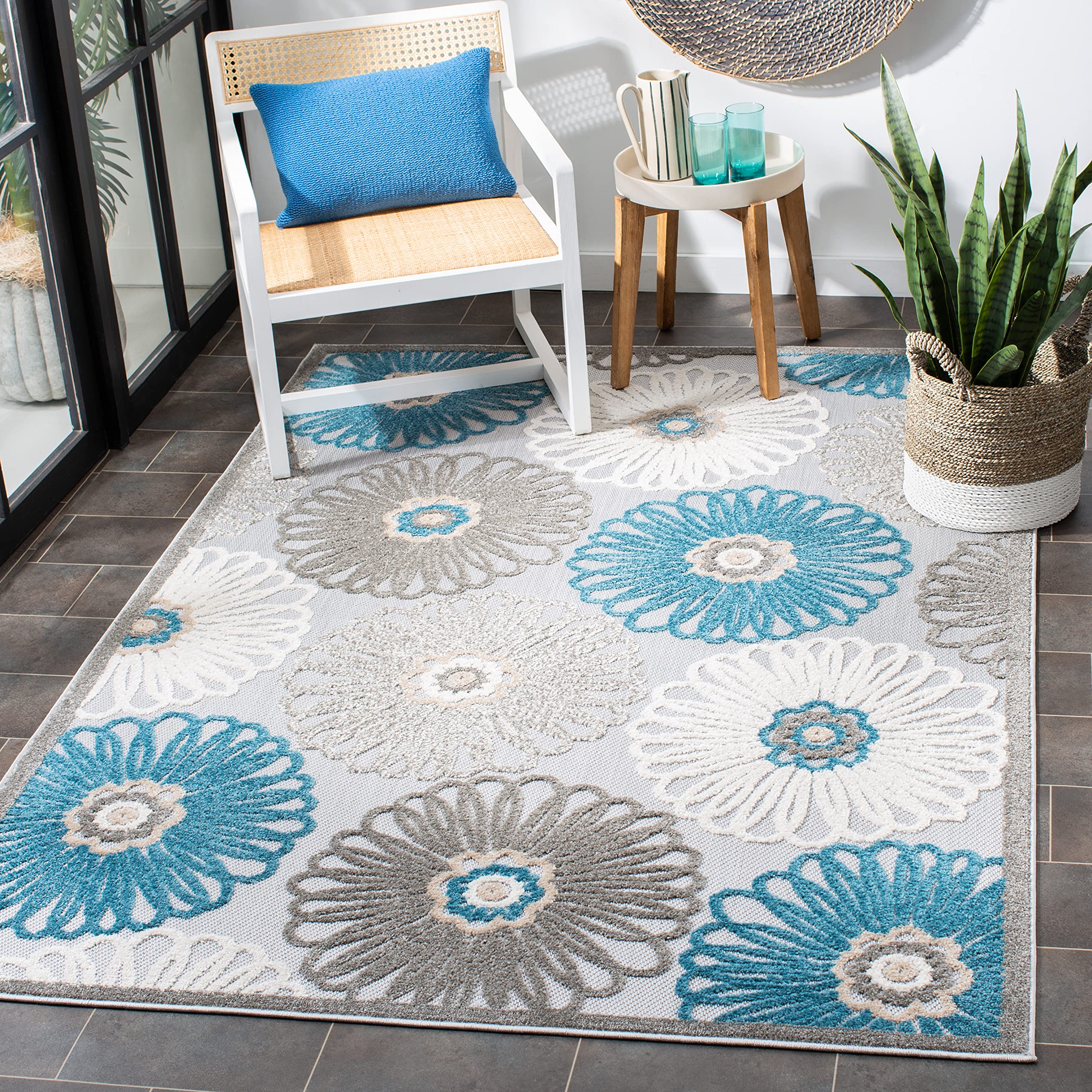 SAFAVIEH Cabana Collection 9' x 12' Area Rug - Beige & Blue Non-Shedding Easy Care Rug for High Traffic Areas | Perfect for Living Room, Bedroom & Dining Room Decor | Soft & Durable Floor Covering (CBN676B)
