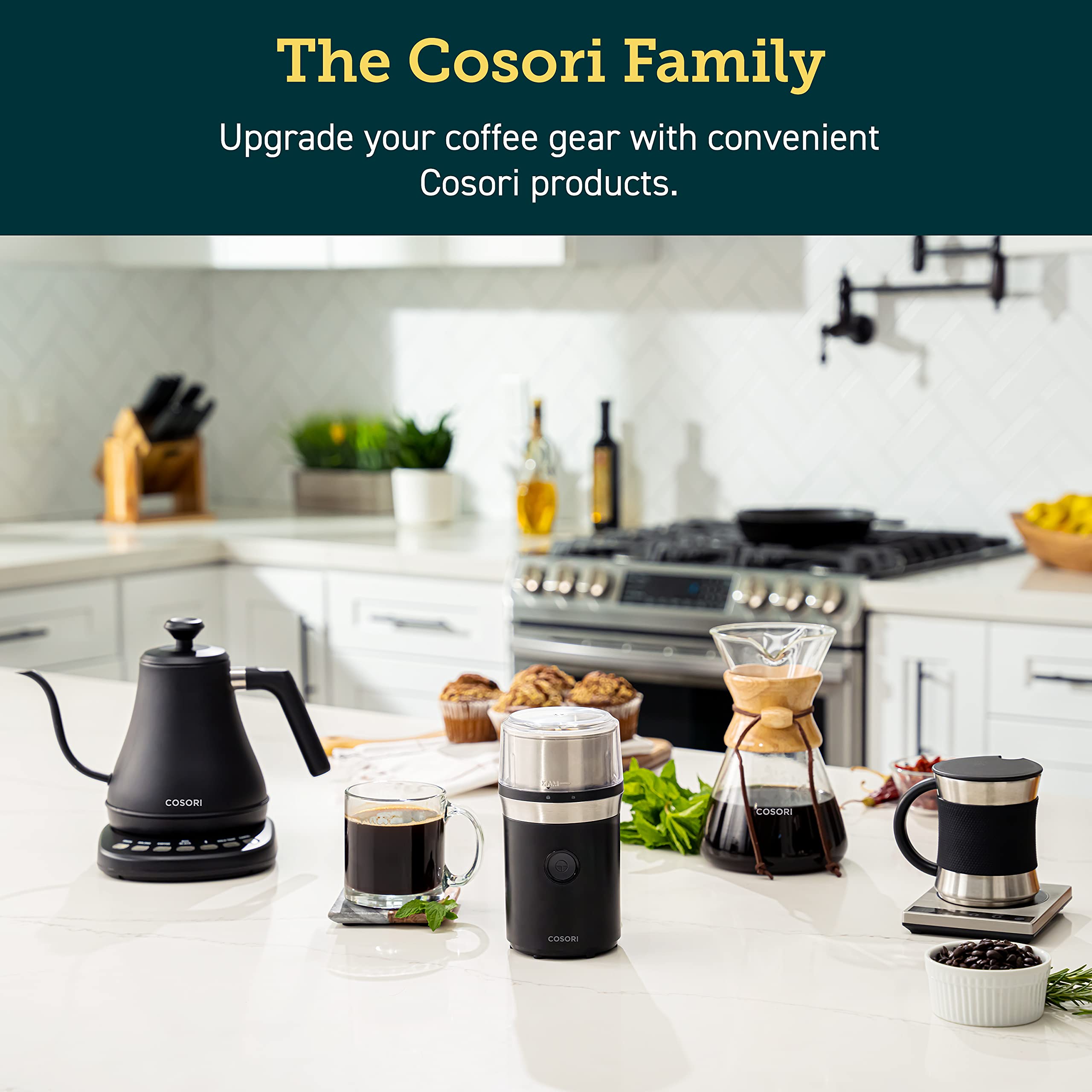 COSORI Electric Coffee Grinder for Spices, Seeds, Herbs & Coffee Beans - Stainless Steel Blades with 2 Removable Bowls - Wet & Dry Grinder for Espresso, Cooking & Baking - Perfect for Kitchen, Camping & Travel (Black)