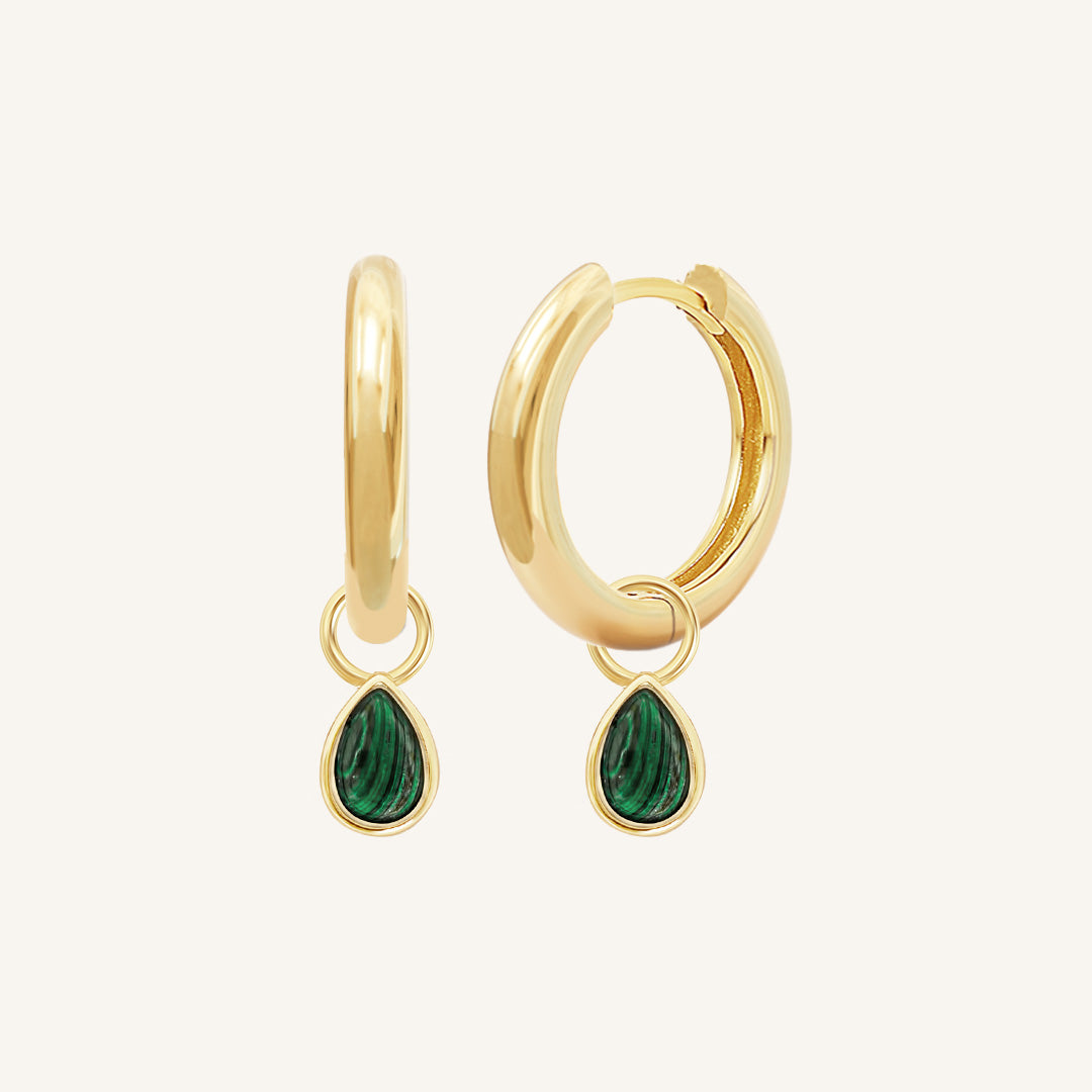 Malachite Trove Charm Hoops - Elegant Green Gemstone Earrings for Women | Perfect for Boho, Hippie & Festival Fashion