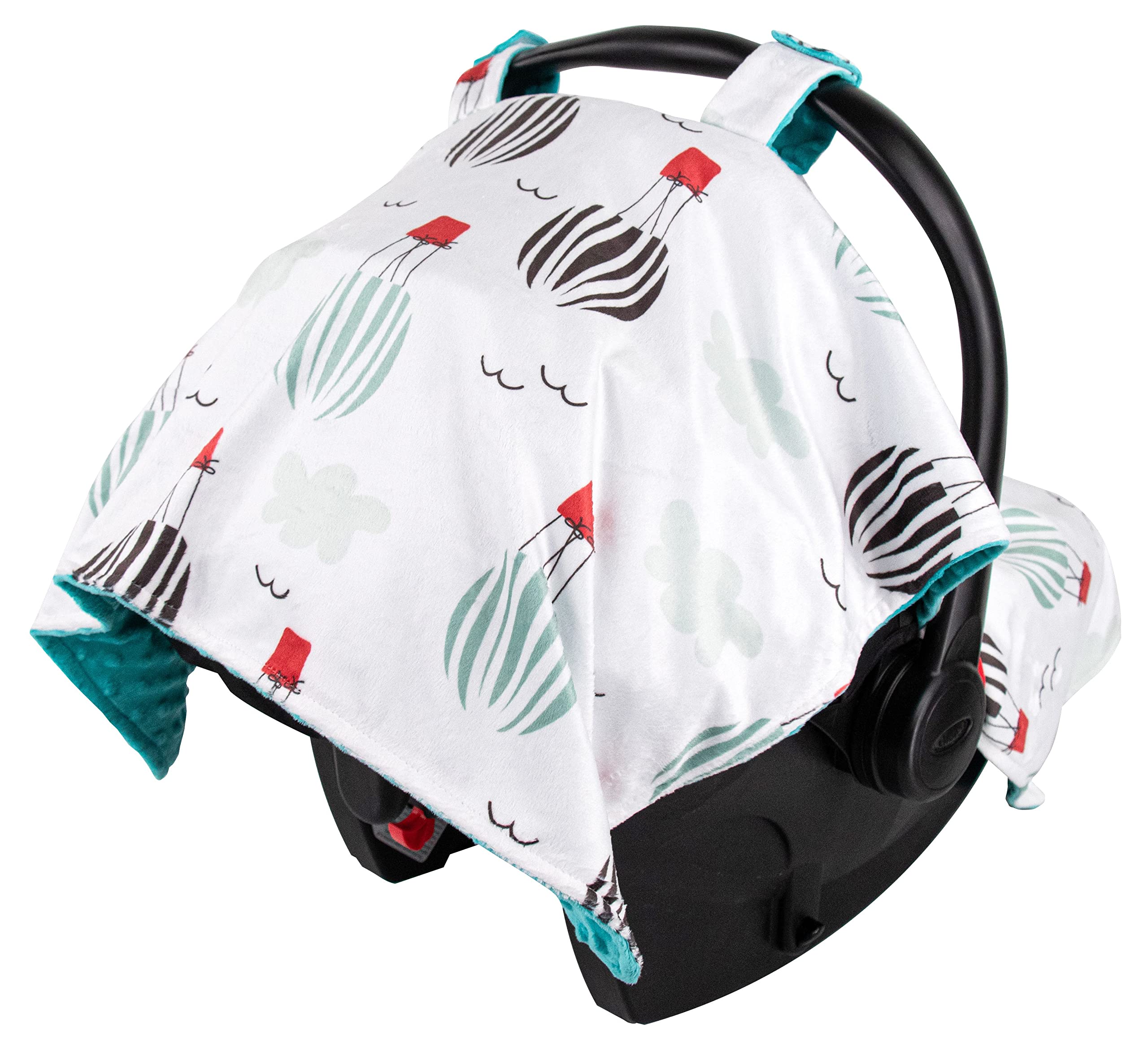 Top Tots Deluxe Minky Baby Car Seat Cover - Soft Striped Balloon Design, 40 x 29 Inch Aqua Blue - Perfect for Infant Car Seats, Strollers & Shopping Carts