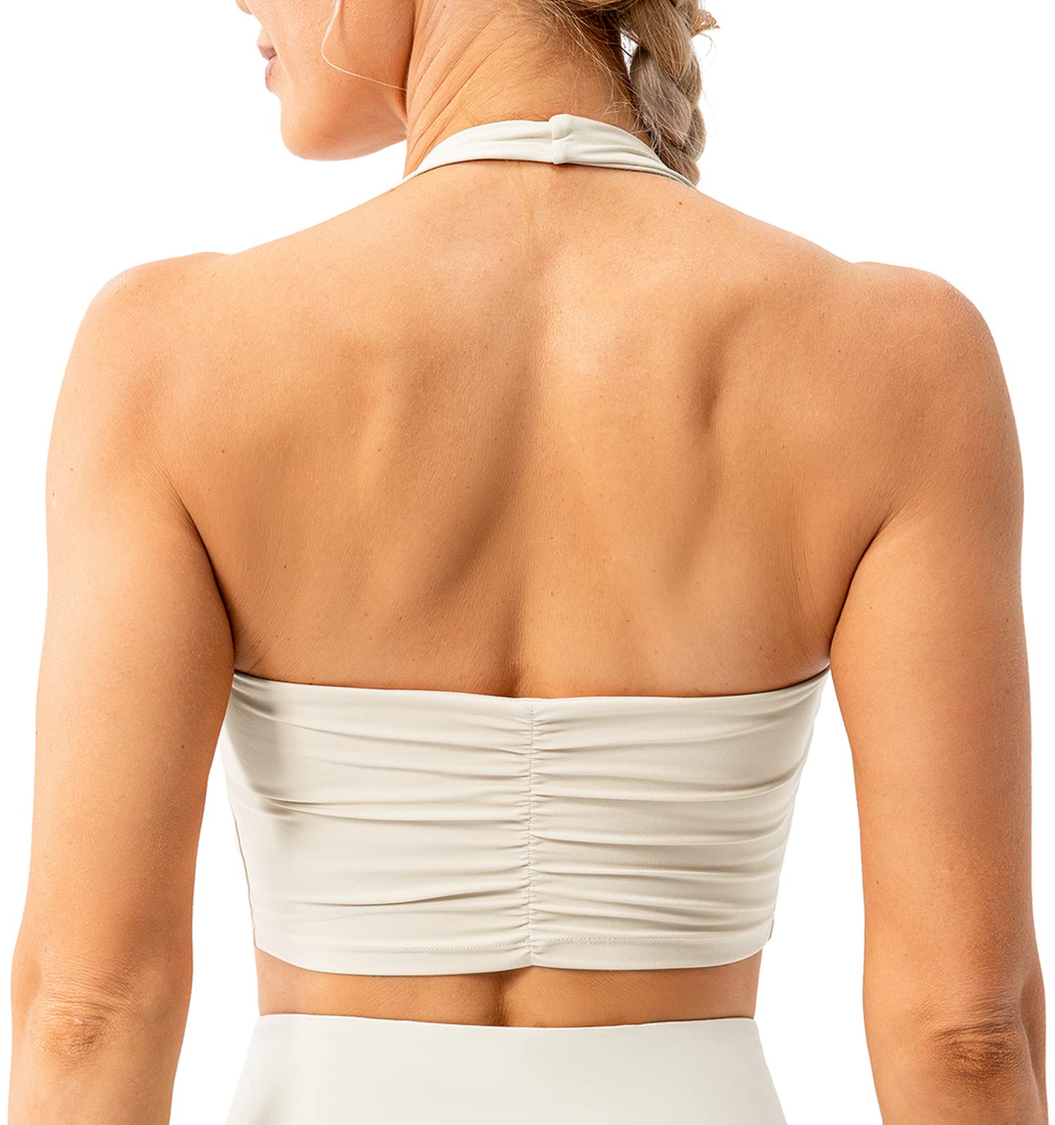 Lavento Women's Halter Sports Bra - Pleated Longline Padded Yoga Crop Top for Workouts & Running | Comfortable Support for Gym, Yoga & Active Lifestyle