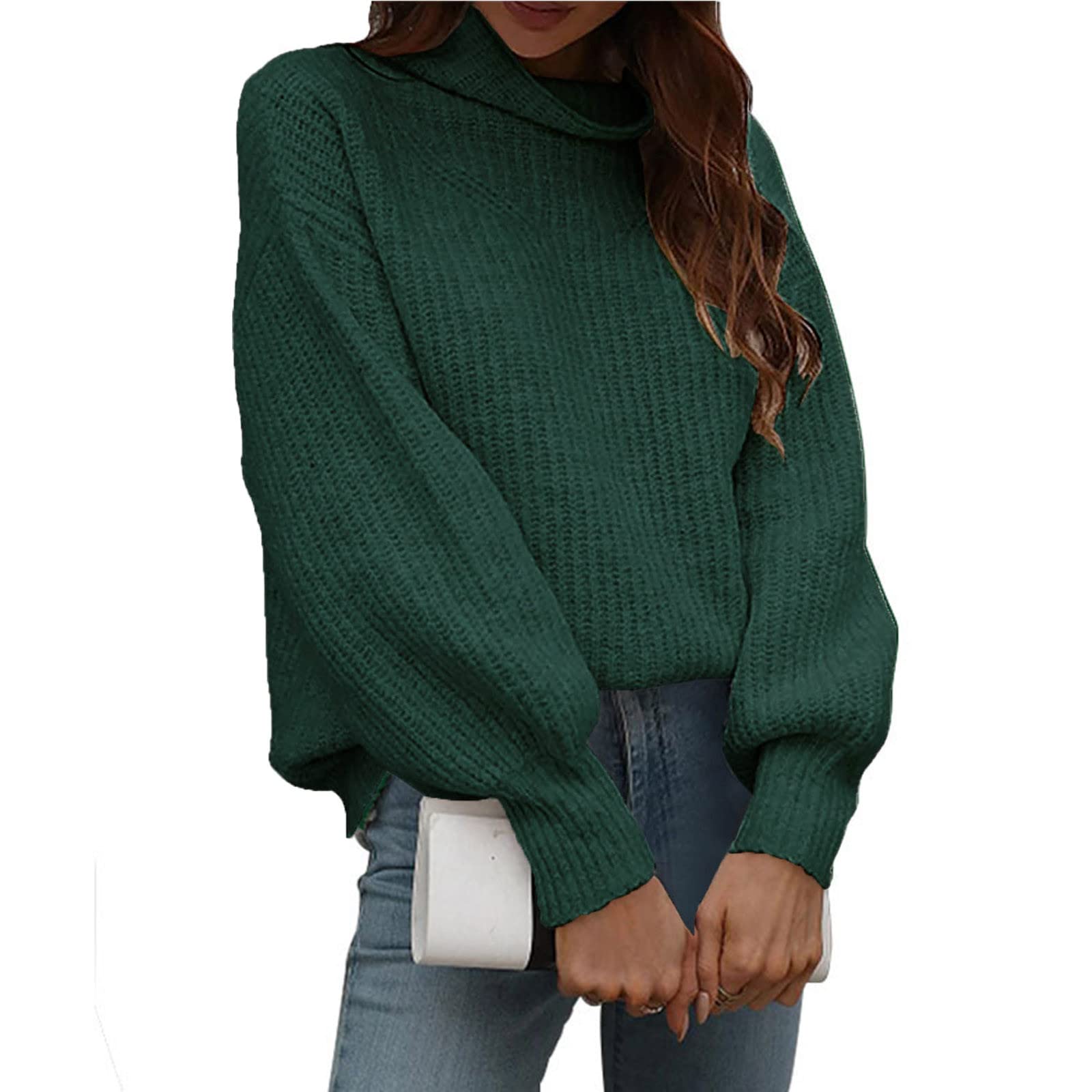 Trendy 2024 Women's Batwing Sleeve Knit Pullover - Loose Comfortable Turtleneck Sweater for Fall | Casual Office Wear & Cozy Winter Outfits
