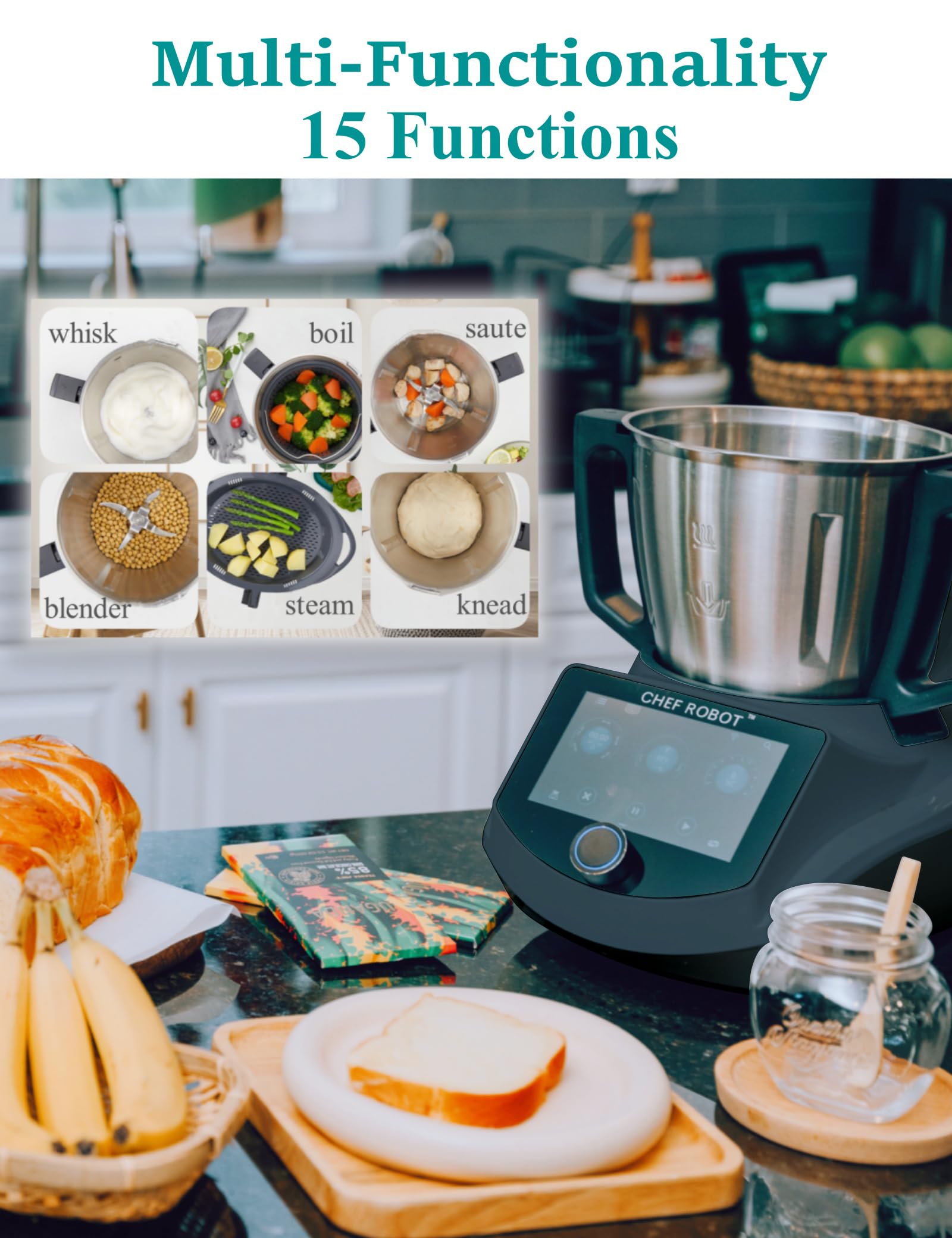 UltraCook Smart Food Processor - 3.5L Multifunctional Auto Cooking Machine with Built-in Scale, 7