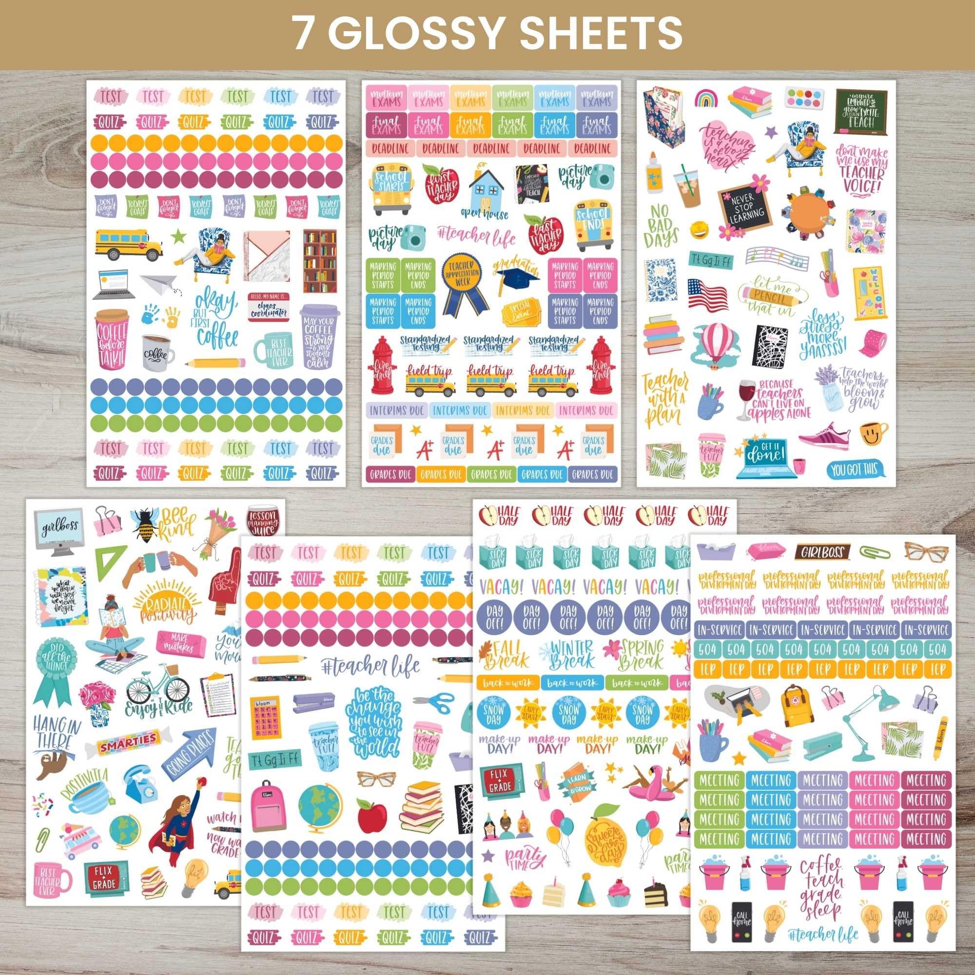 Bloom Daily Planners Teacher Sticker Pack - 586 School Themed Planning Stickers for Educators, Homeschool & Classroom Organization (8 Sheets) - Perfect for Lesson Plans, Grade Books & Teacher Planners
