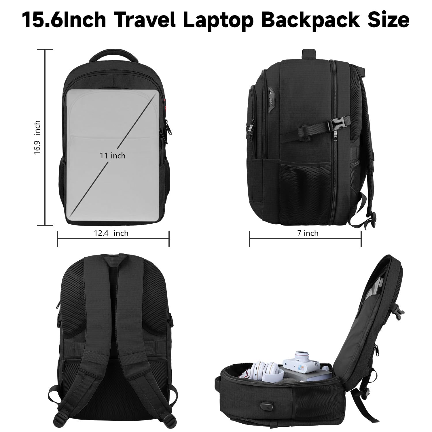 Lapsouno 15.6 Inch Anti-Theft Laptop Backpack - Slim Business Travel Backpack with USB Charging Port, TSA Friendly & Water Resistant - Perfect for College, School, Work & Commuting - Black (Men & Women)