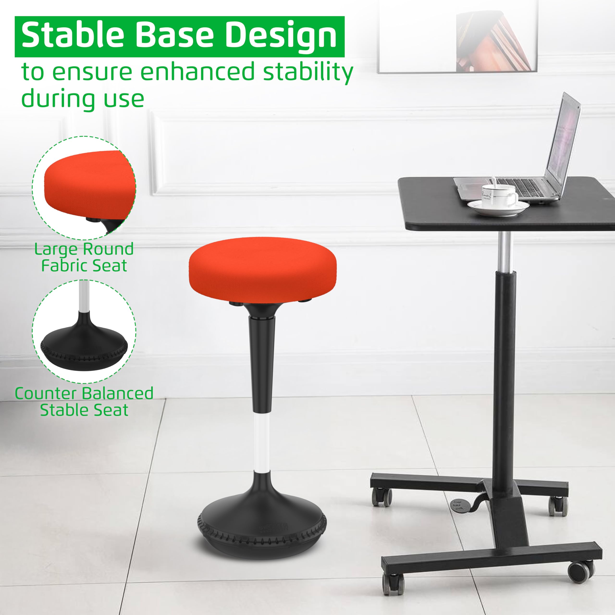 Ergonomic Wobble Stool - Adjustable Height Standing Desk Chair for Active Sitting, Flexible Seating for Office & Classroom - ADHD Friendly Wobble Chair for Improved Focus & Posture | Perfect for Home Office, School & Workstations