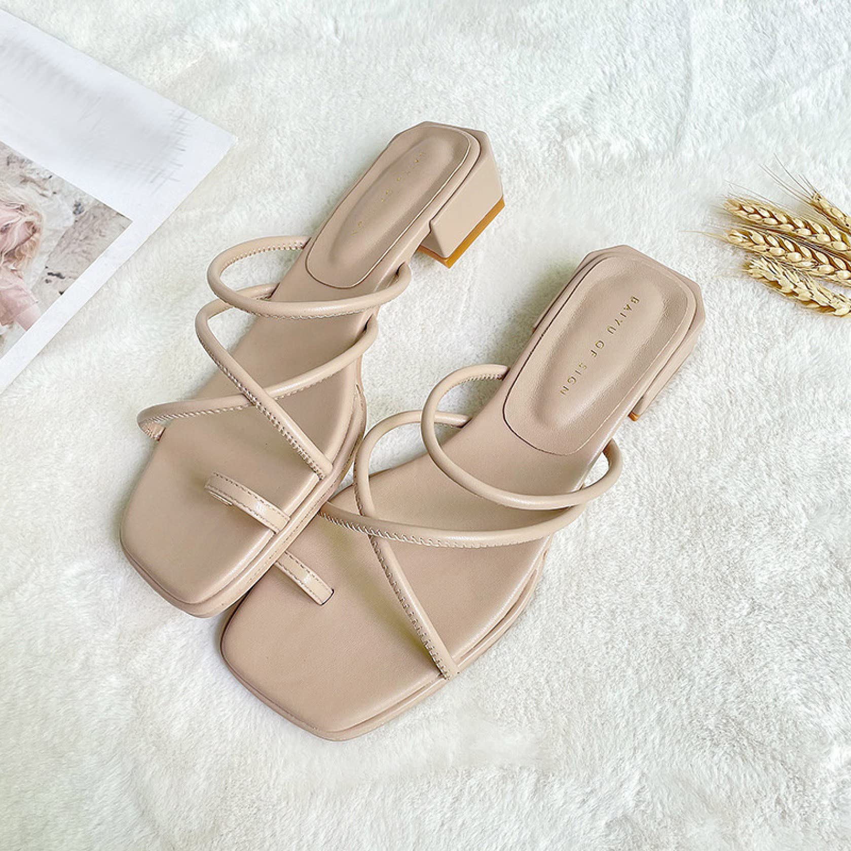 Women's Square Toe Heeled Sandals - Cross Strap Flip Flops Mules with Slip On Backless Design | Block Low Heel Slides Slippers for Beach, Party & Summer Outfits