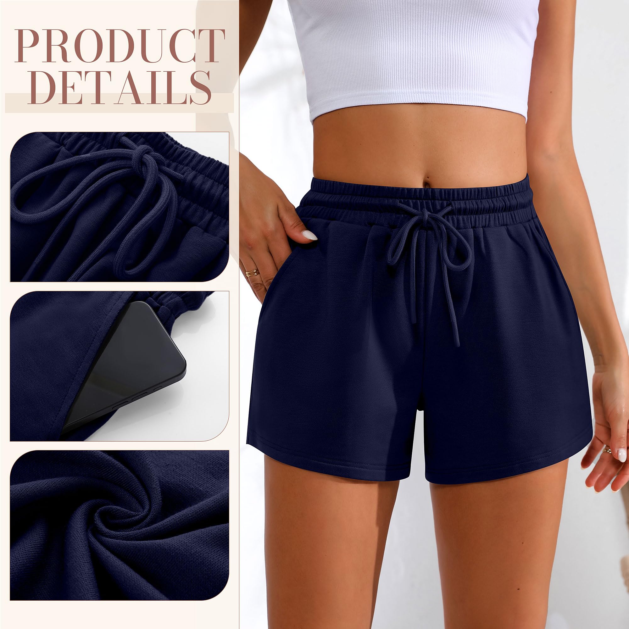 Neer 4 Pack Women's Sweat Shorts - High Waist Casual Lounge Shorts with Drawstring & Pockets | Comfy Athletic Summer Shorts for Yoga, Running & Home Wear