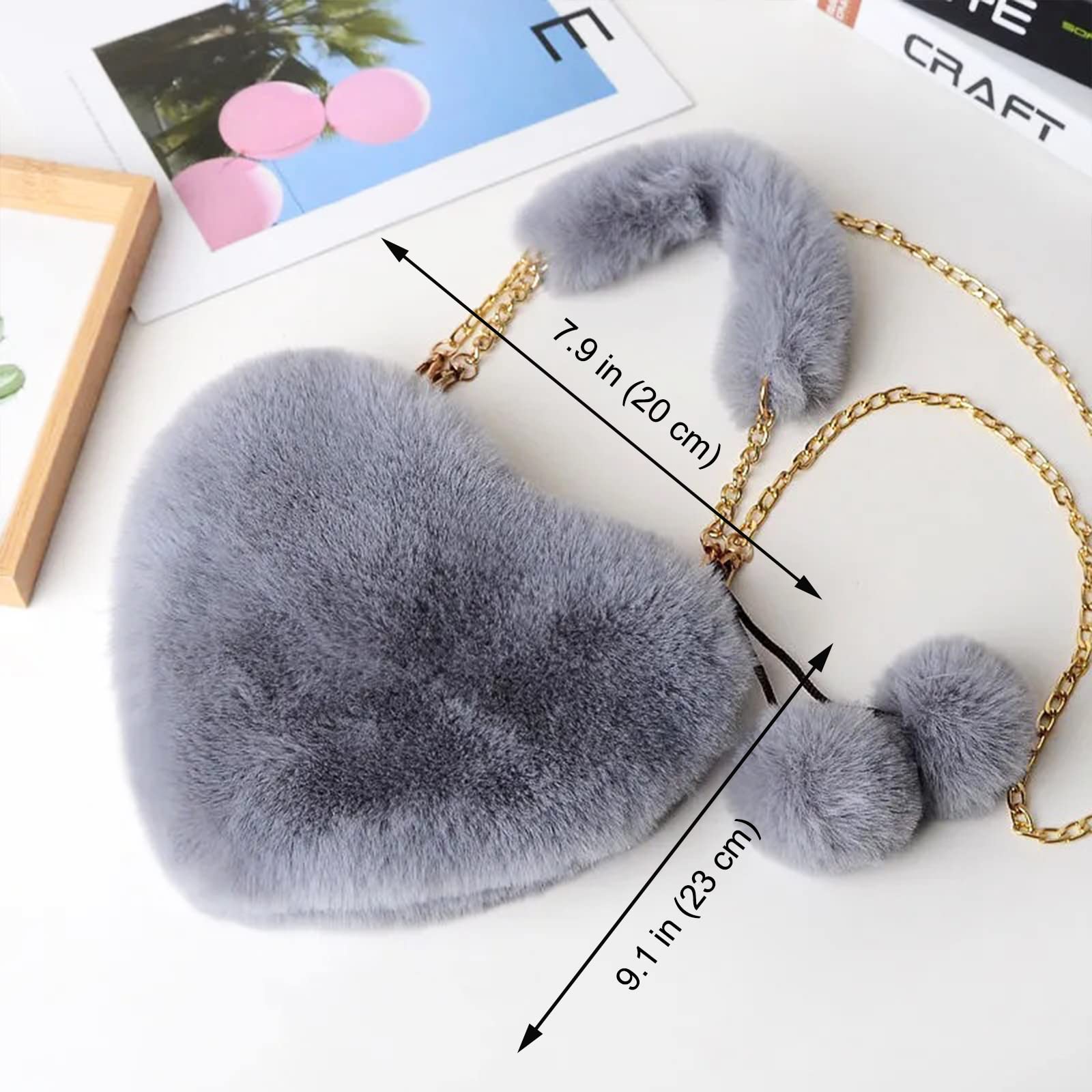 Rejolly Furry Heart-Shaped Purse for Women & Girls - Soft Fluffy Faux Fur Small Shoulder Bag & Clutch | Perfect for Date Night, Parties & Everyday Use