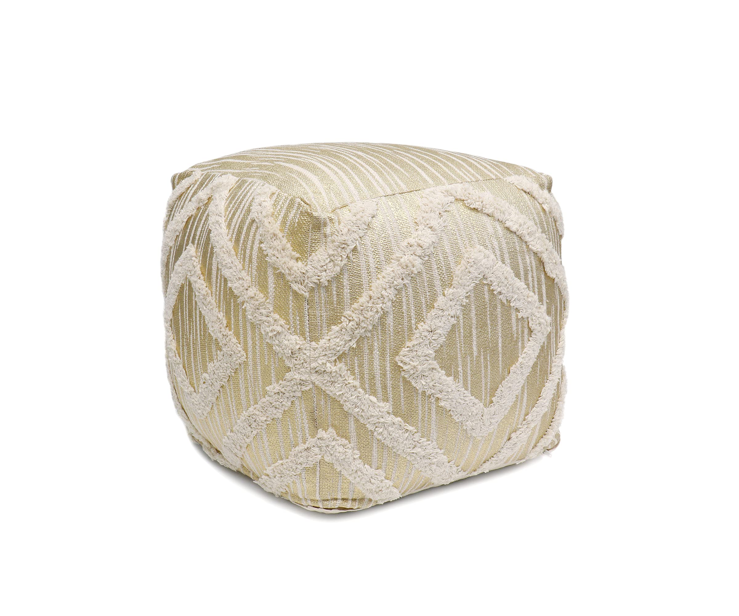 Pasargad Home Grand Canyon Cotton Pouf Ottoman - Ivory White Boho Floor Cushion for Living Room, Bedroom & Nursery - Cozy Seating & Footrest for Home Decor