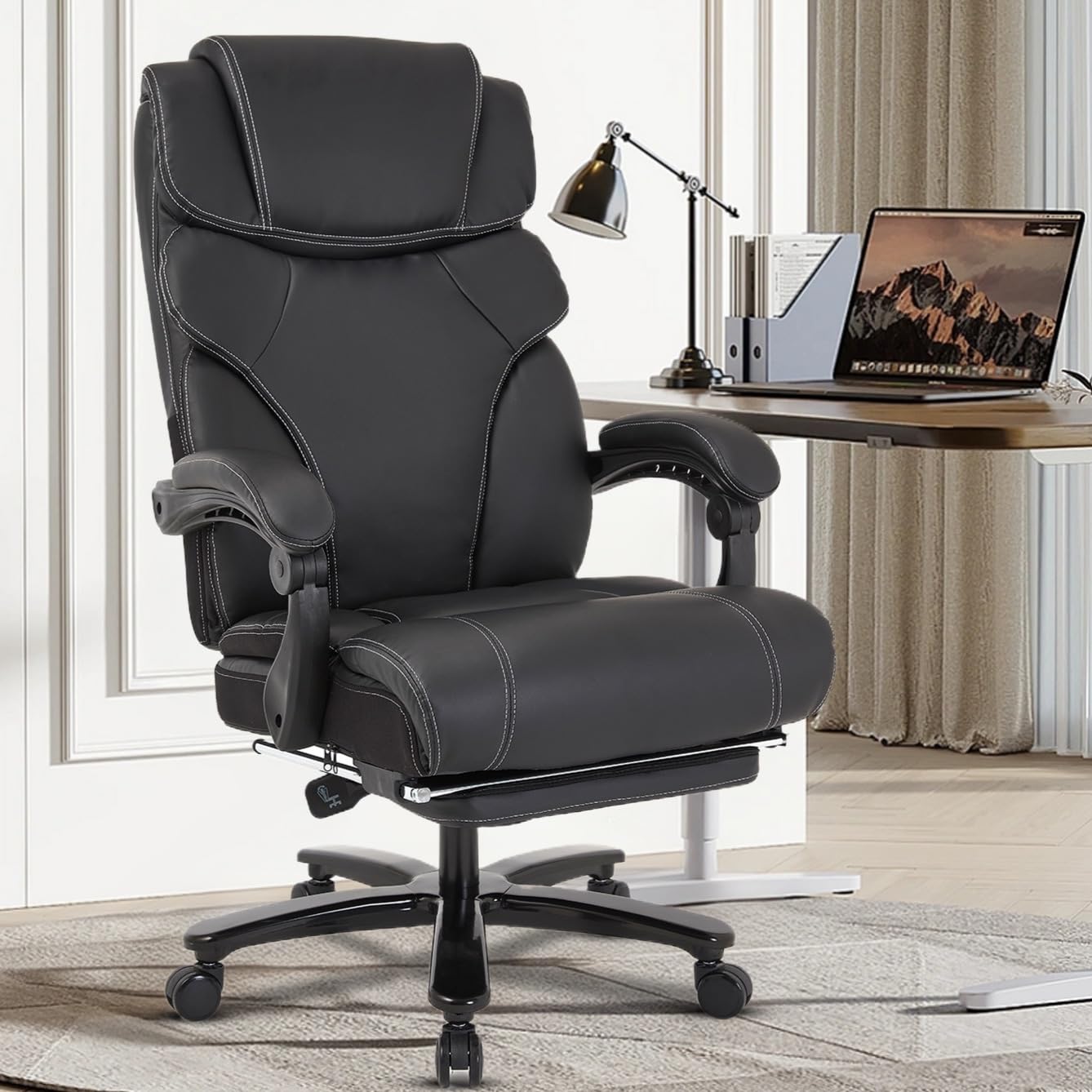 Premium KCREAM Reclining Office Chair with Footrest - Heavy Duty Big & Tall Executive Chair, 400lbs Capacity - Ergonomic Adjustable Back Support & Swivel for Home, Office & Gaming Use