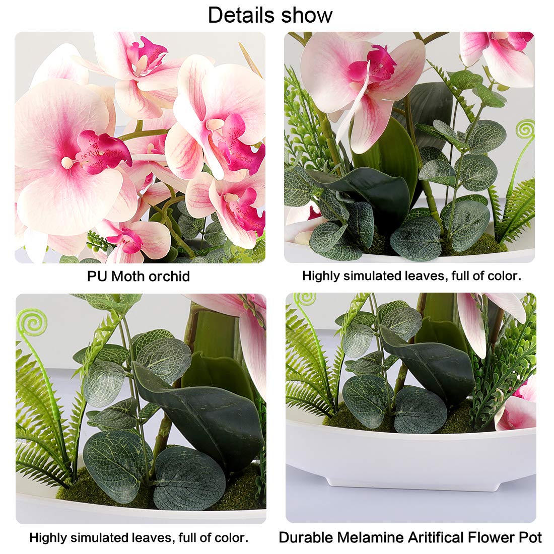 YOBANSA Real Touch Silk Orchid Bonsai - Artificial Flowers in Pot, Fake Flower Arrangement for Home Decor (Pink) | Perfect for Living Room, Office Desk & Wedding Centerpiece Decorations