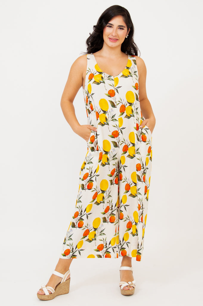 Fernanda Jumpsuit - Women's Linen Bamboo Romper in Lemonade Yellow | Summer Beach Wear, Casual Outfit & Vacation Dress