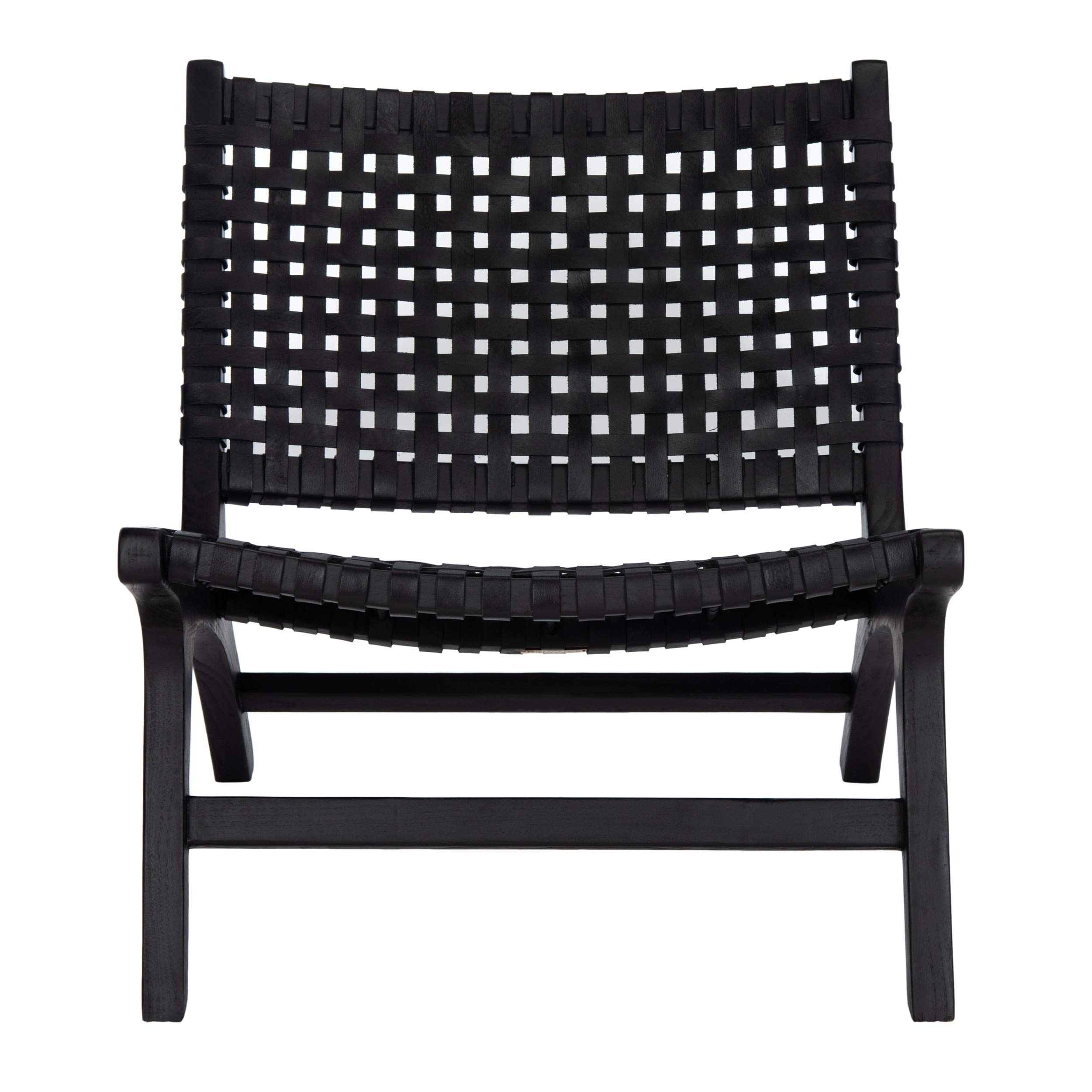 Safevieh Luna Black Leather Woven Accent Chair - Modern Living Room, Office & Lounge Seating Furniture for Home Decor