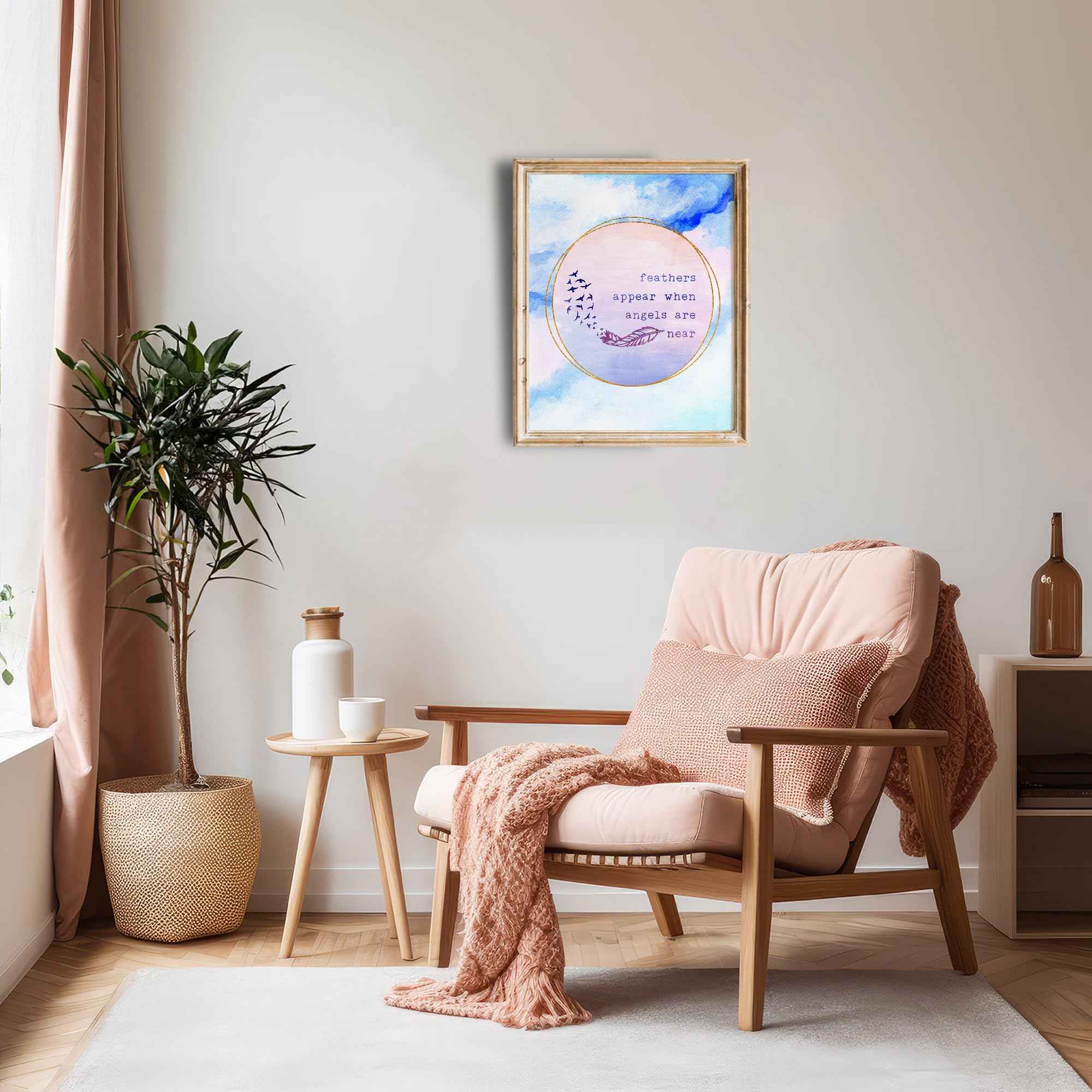 Feathers Appear When Angels Are Near - Inspirational 8x10 Art Print | Motivational Wall Decor | Unframed Quote Poster | Aesthetic Home & Office Wall Art | Perfect for Bedroom, Living Room or Gift