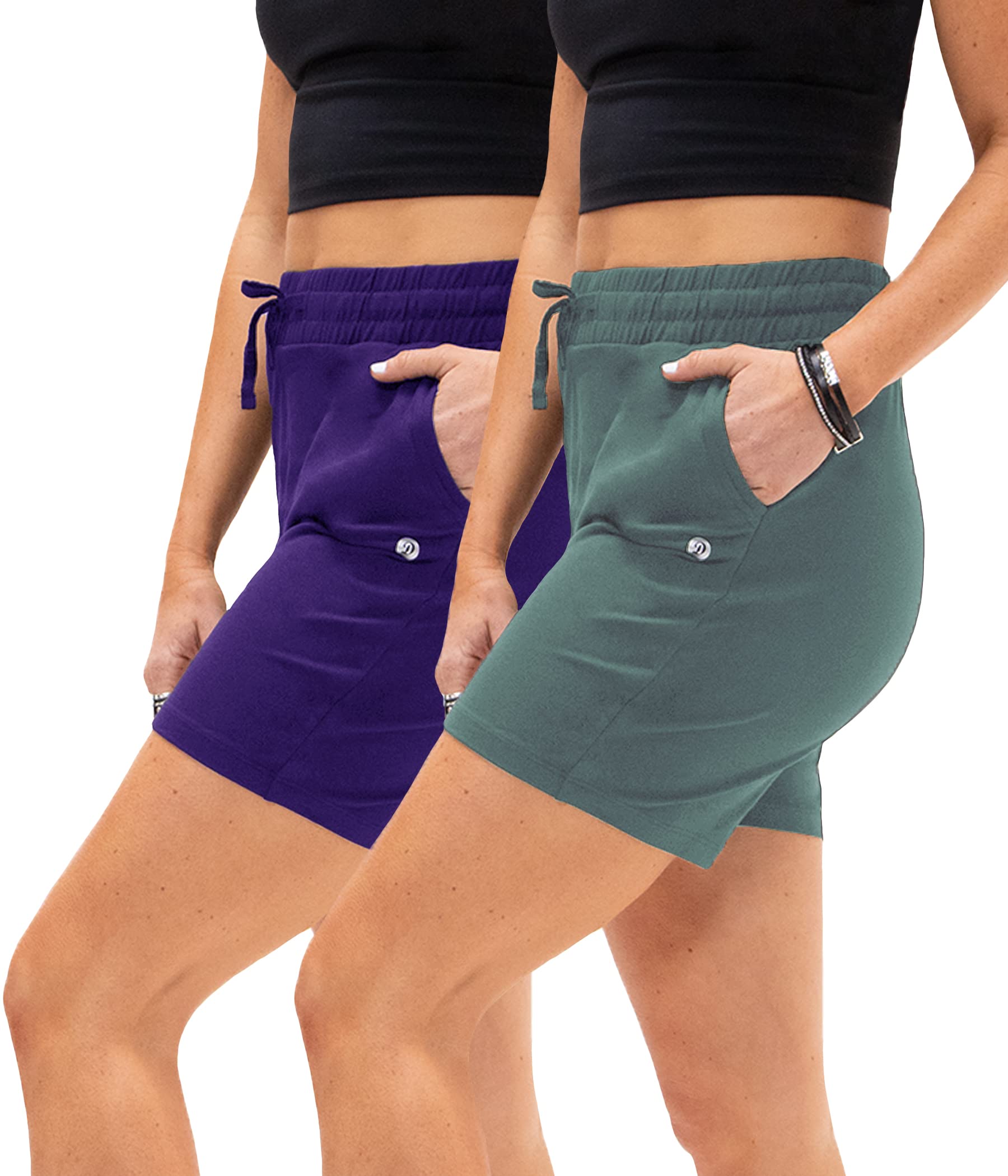 DEVOPS Women's High Waist Yoga Shorts 2-Pack - Workout Running Exercise Shorts with Side Pockets for Gym, Fitness & Active Lifestyle