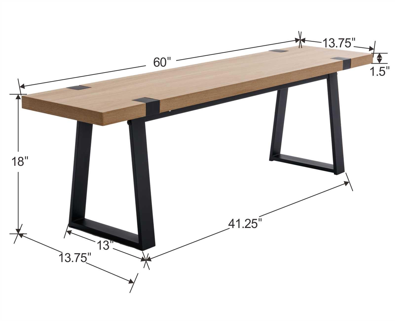 Modern Light Oak Dining Bench - Wooden Kitchen & Dining Room Bench Seat with Metal Frame for 2-3 People | Indoor Dining Table Chairs for Living Room & Restaurant Style Settings
