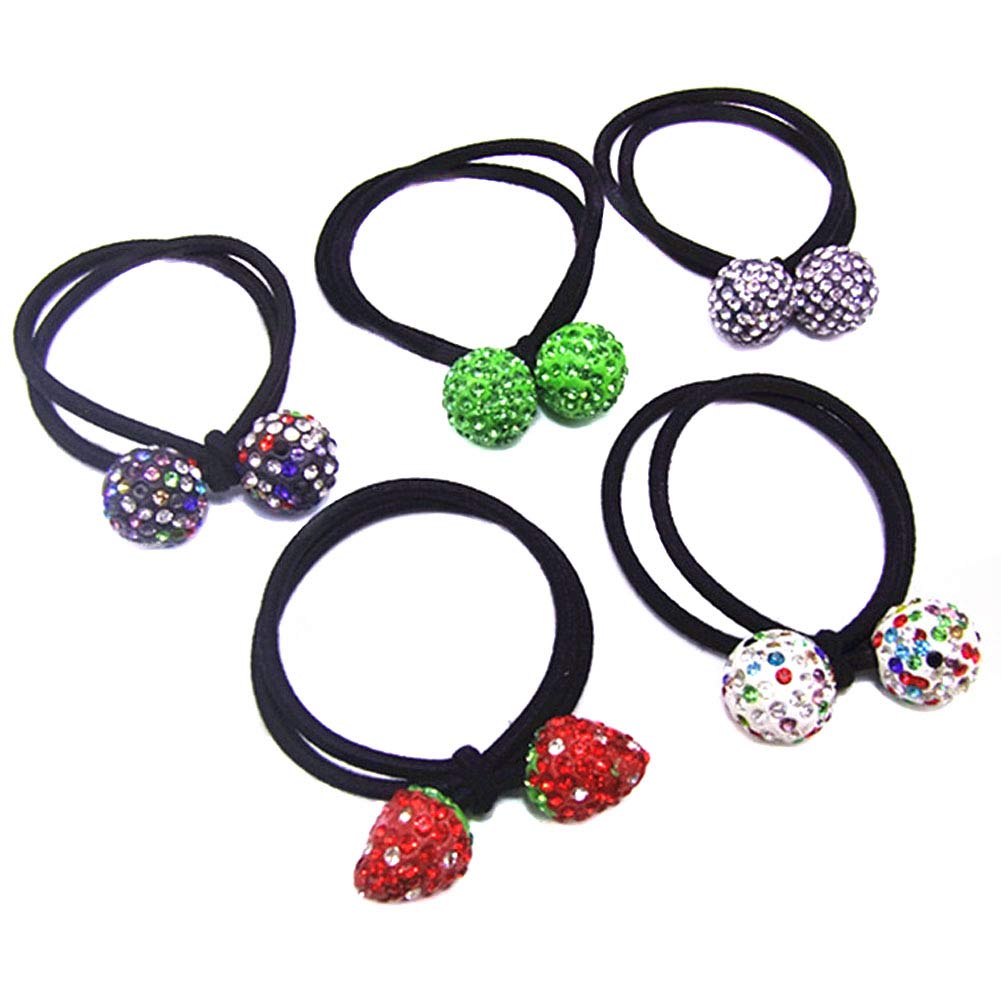 5 Pack Multicolor Rhinestone Elastic Hair Ties for Women - Stretch Cotton Headbands, Ponytail Holders & Hair Accessories - Perfect for Daily Use, Workouts, Parties and Gift Giving