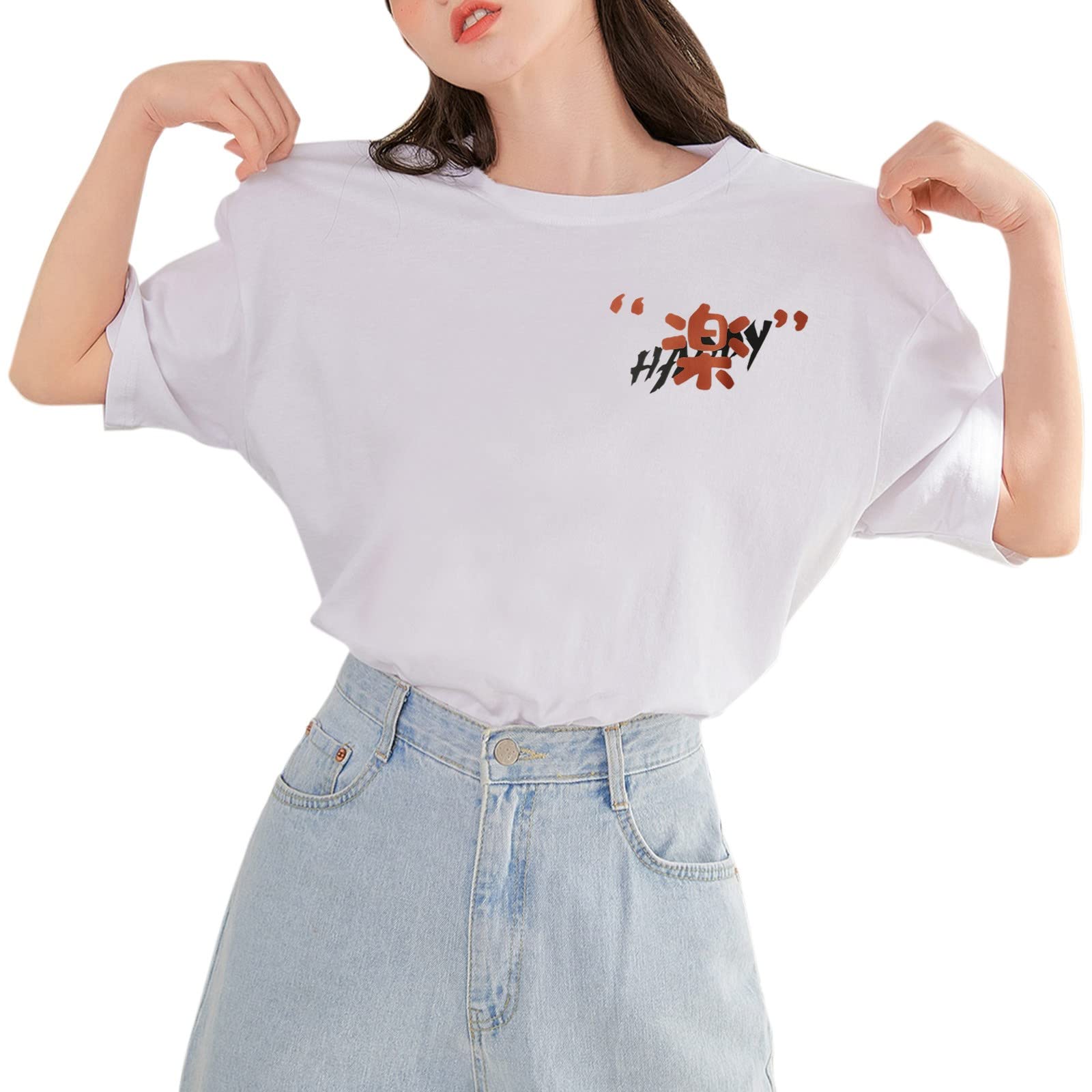 Women's Summer White Cotton Short Sleeve T-Shirt - Round Neck Loose Fit Casual Top Tee for Women | Perfect for Beach, Vacation & Everyday Wear