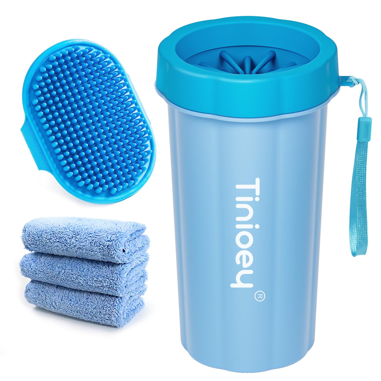Dog Paw Cleaner for Large Dogs - Includes 3 Washable Towels & Bath Brush | Muddy Paw Washer & Pet Foot Cleaner | Perfect for Post-Walk Cleaning, Grooming & Outdoor Adventures