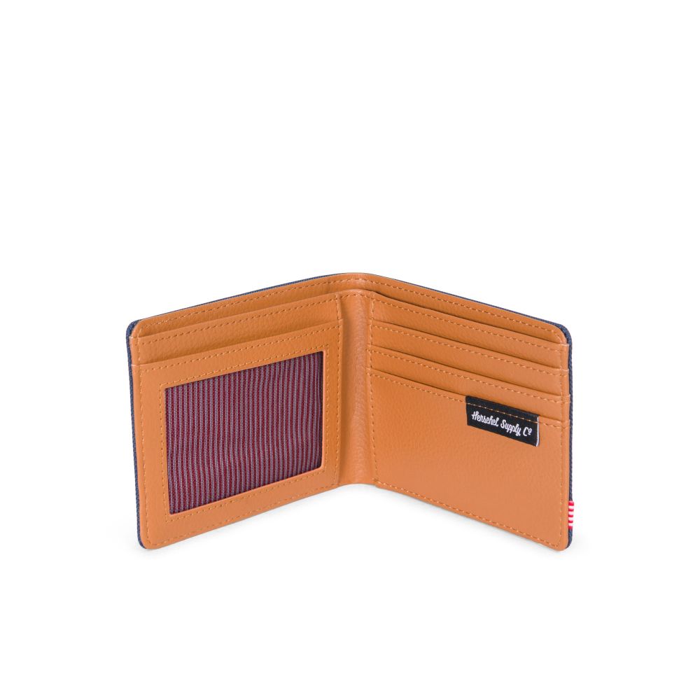 Herschel Hank Wallet for Men - Slim RFID Blocking Bifold Wallet in Navy/Tan - Perfect for Travel, Business & Everyday Use