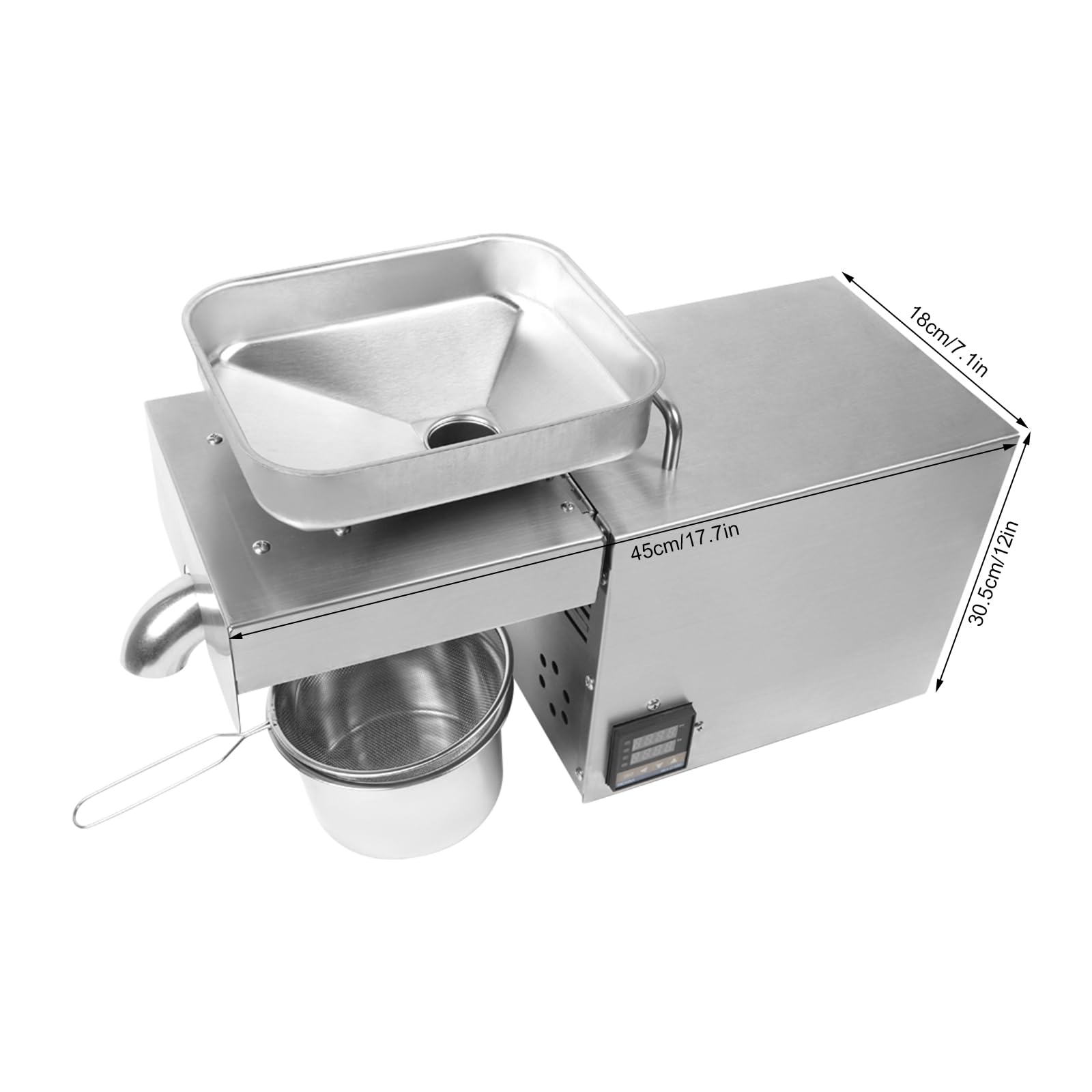 Stainless Steel Automatic Oil Press Machine - 1500W (2kg/Hour) for Nuts, Seeds & More | Cold/Hot Press with Intelligent Control | Perfect for Home & Commercial Use | Walnut, Almond, Linseed, Olive, Rapeseed, Sesame Oil Extraction