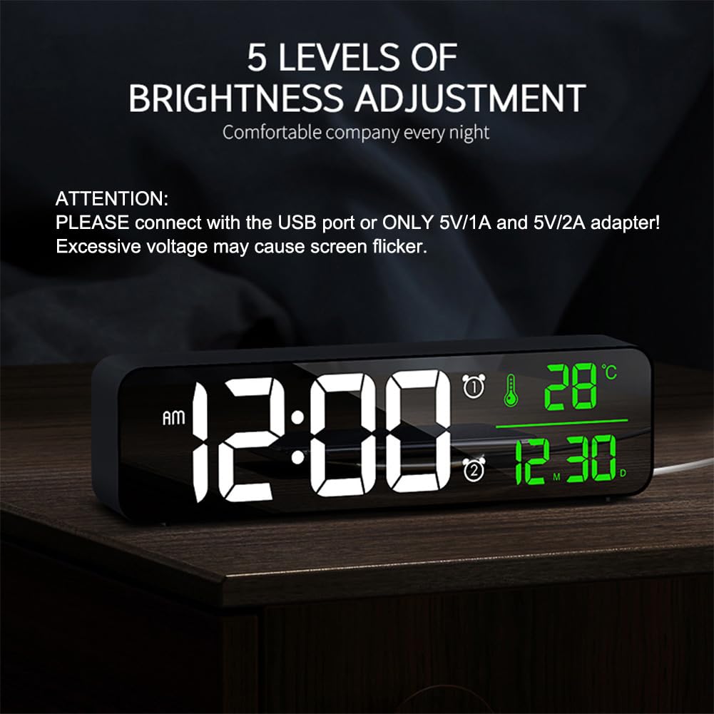 Digital Large Display Alarm Clock with LED Date & Temperature - Auto Brightness Dimmer for Bedroom, Office, Living Room Decor | Modern Smart Desk Clock Accessories (Black) - Perfect for Nightstands, Workstations & Home Décor